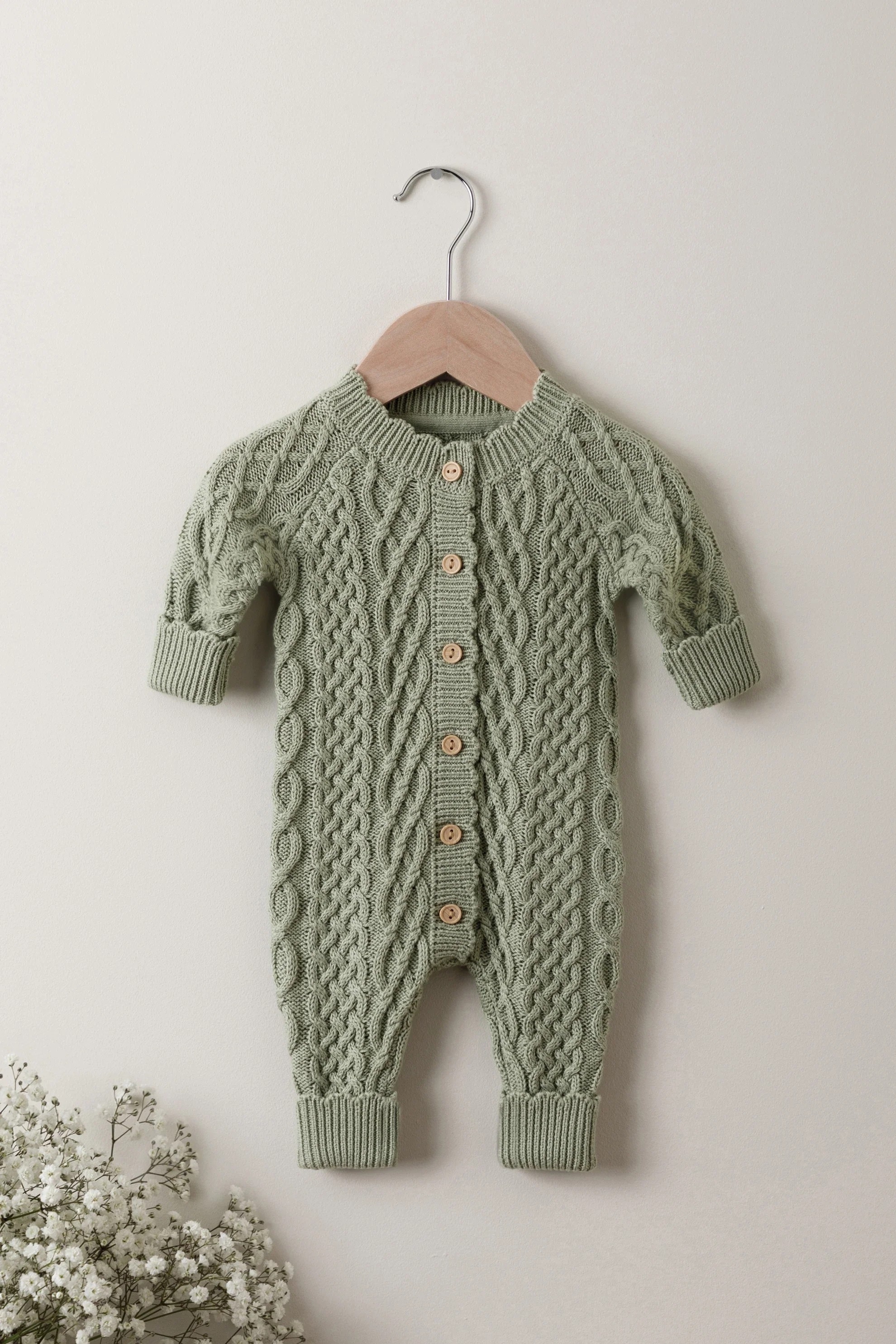 Sage Organic Cotton Cable Knit Baby Romper