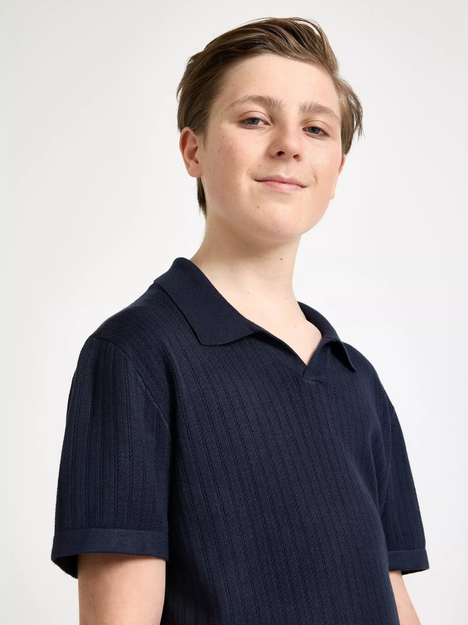 ECOVERO™ Viscose Pattern-Knit Polo Top