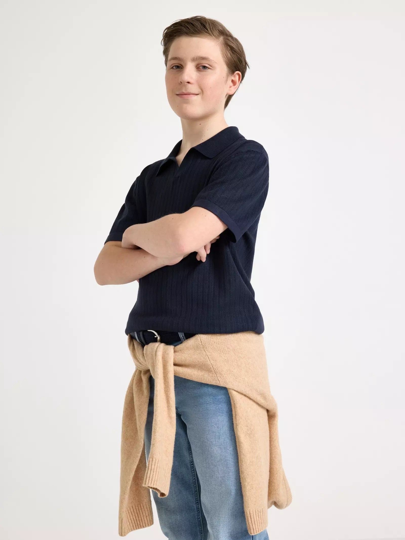 ECOVERO™ Viscose Pattern-Knit Polo Top