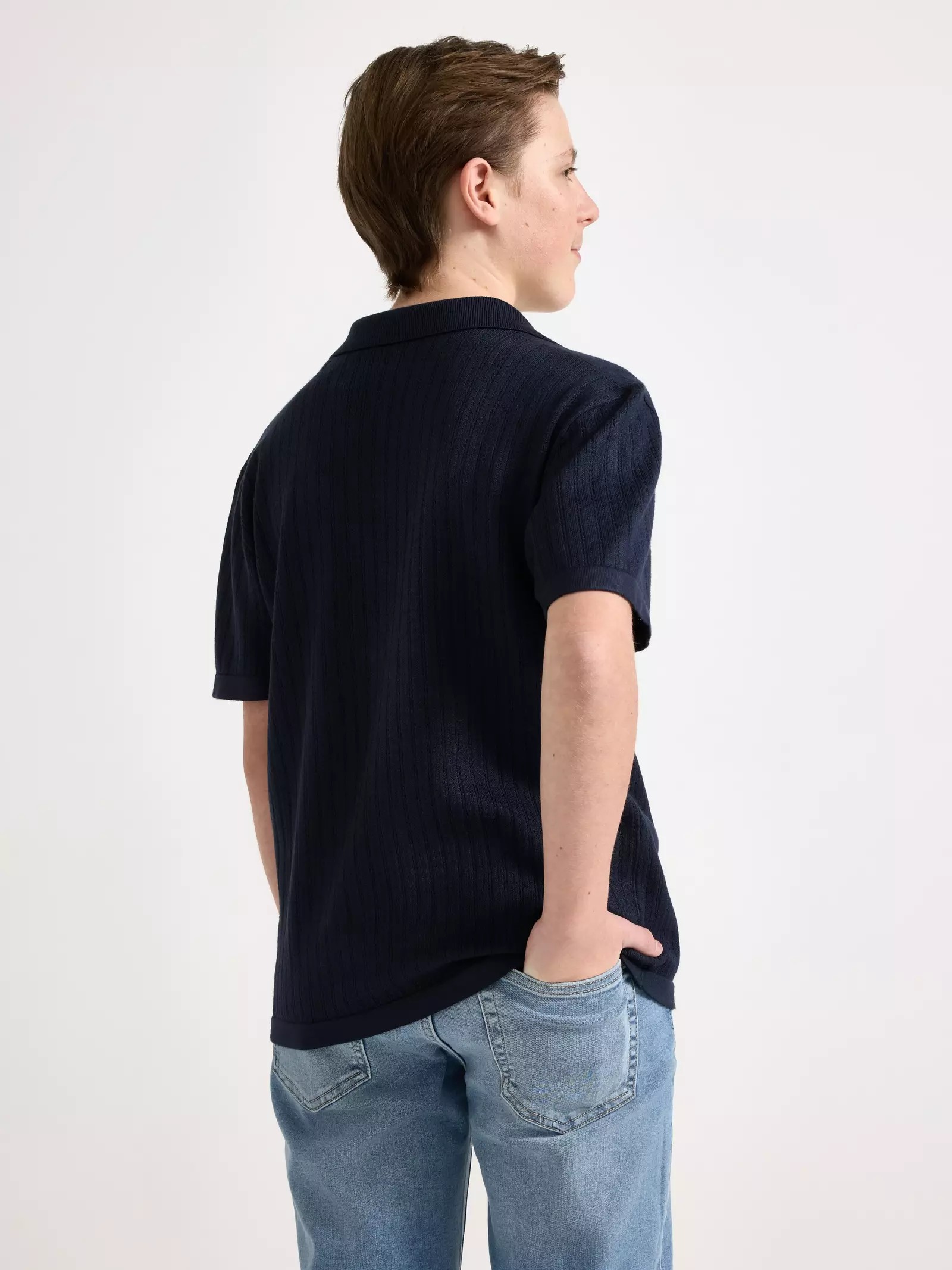 ECOVERO™ Viscose Pattern-Knit Polo Top