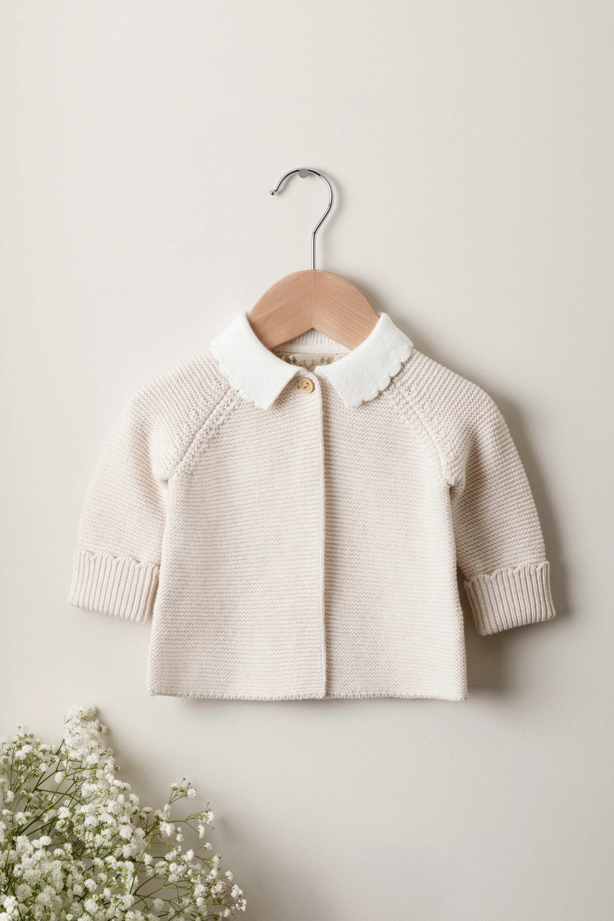 Oat Organic Cotton Scallop Collar Baby Cardigan