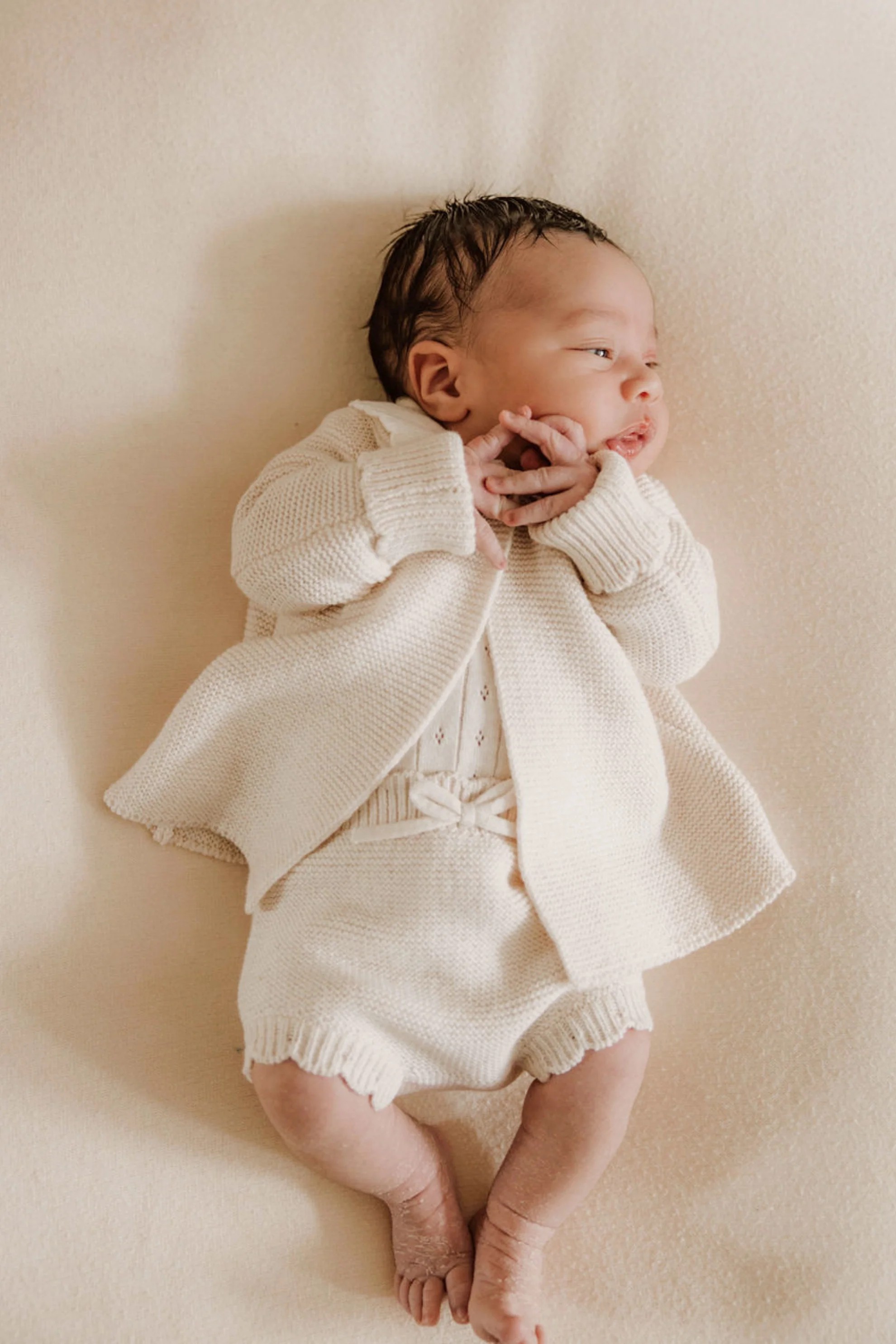 Oat Organic Cotton Scallop Collar Baby Cardigan