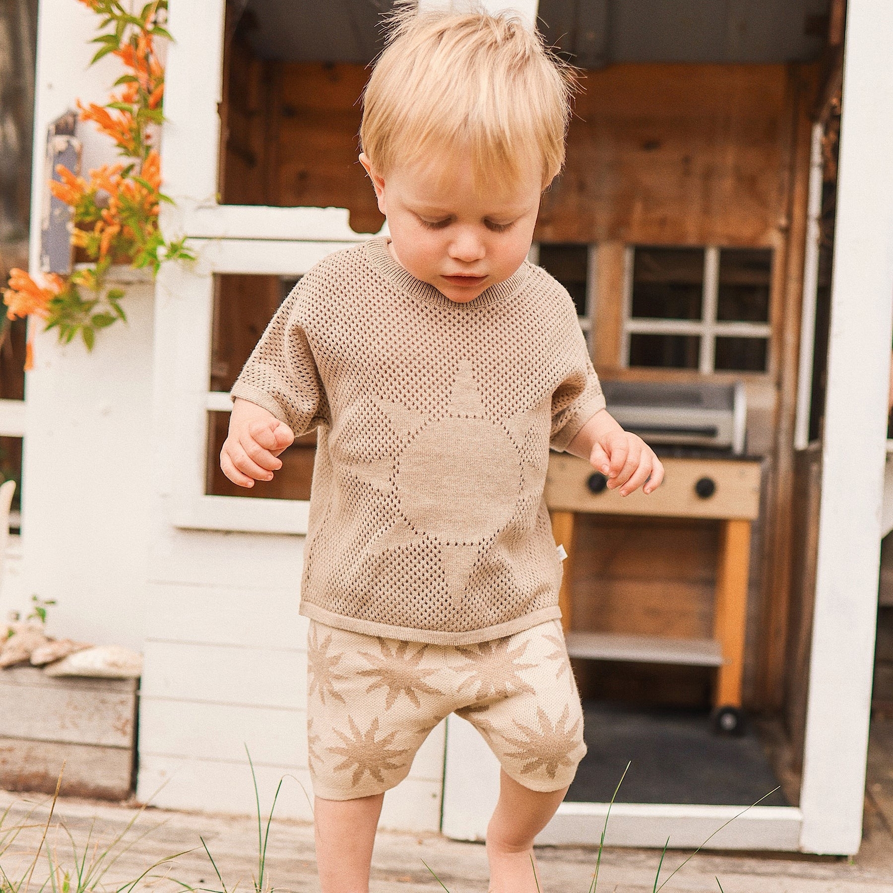 Sand Organic Cotton Jacquard Sun Tee