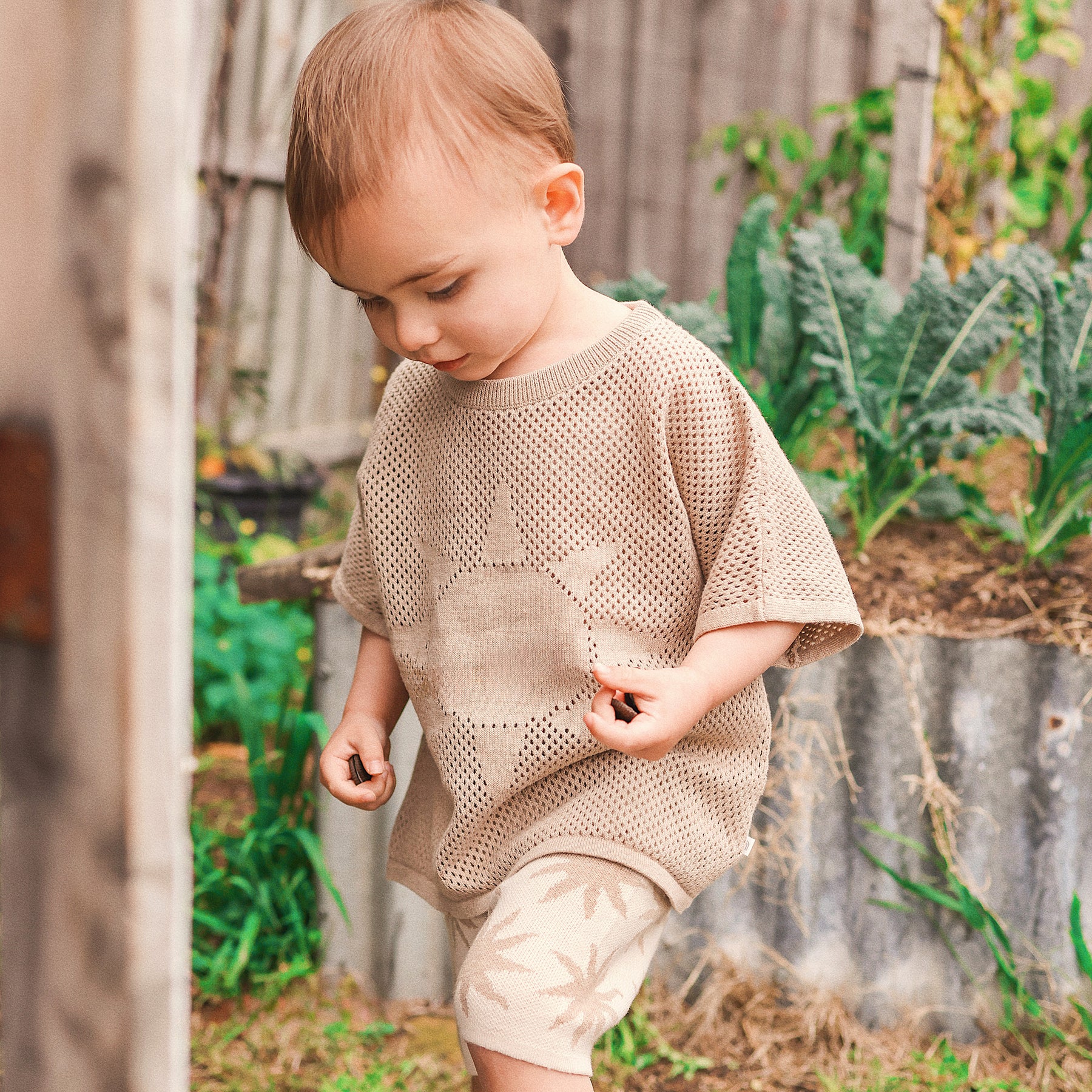 Sand Organic Cotton Jacquard Sun Tee