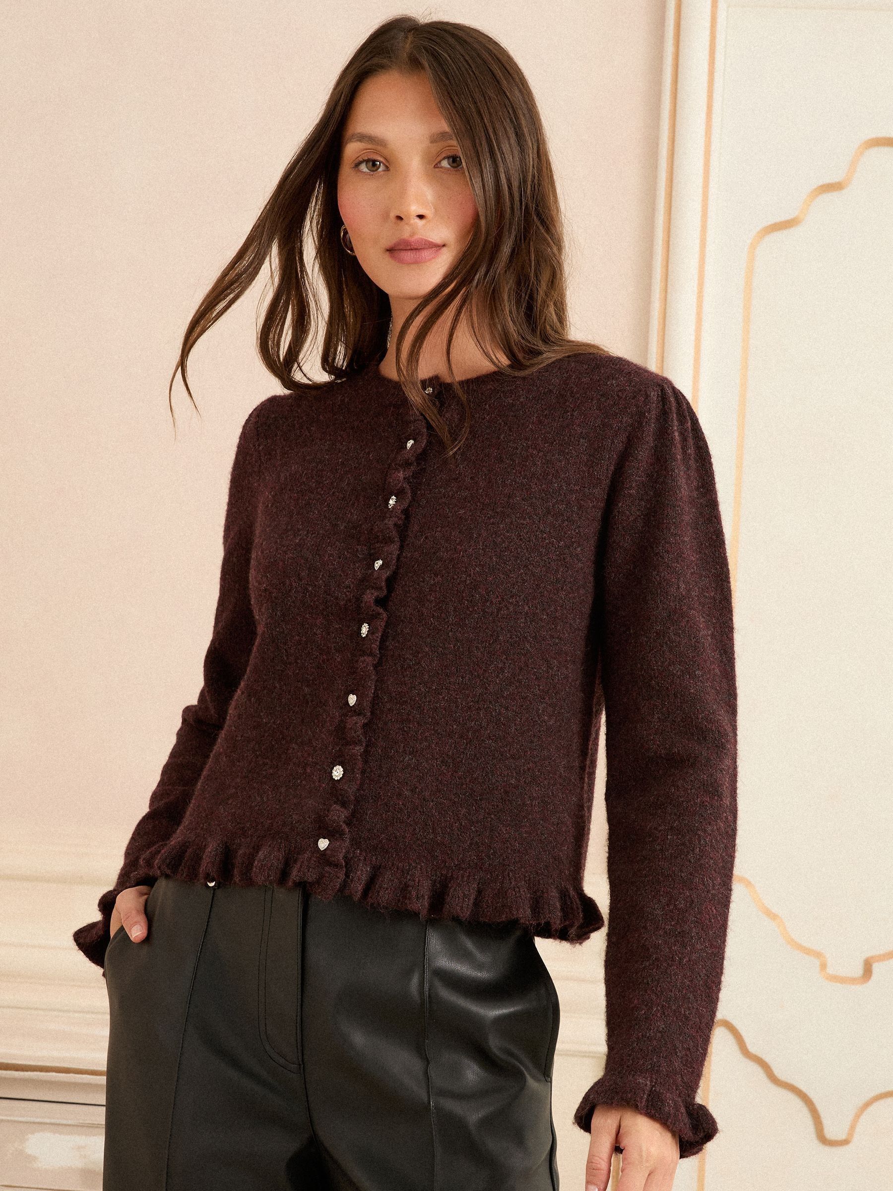 Chocolate Brown Frill Button Cardigan