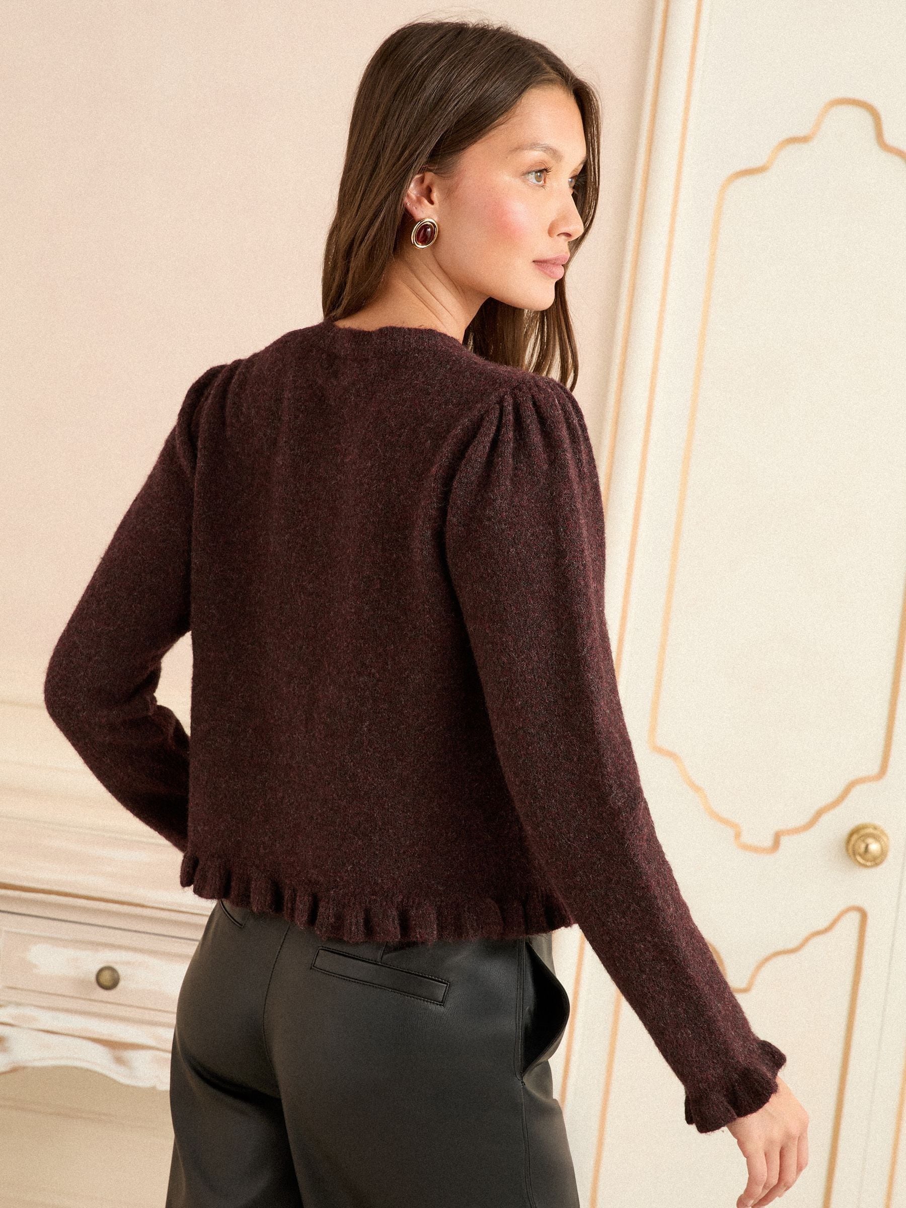 Chocolate Brown Frill Button Cardigan