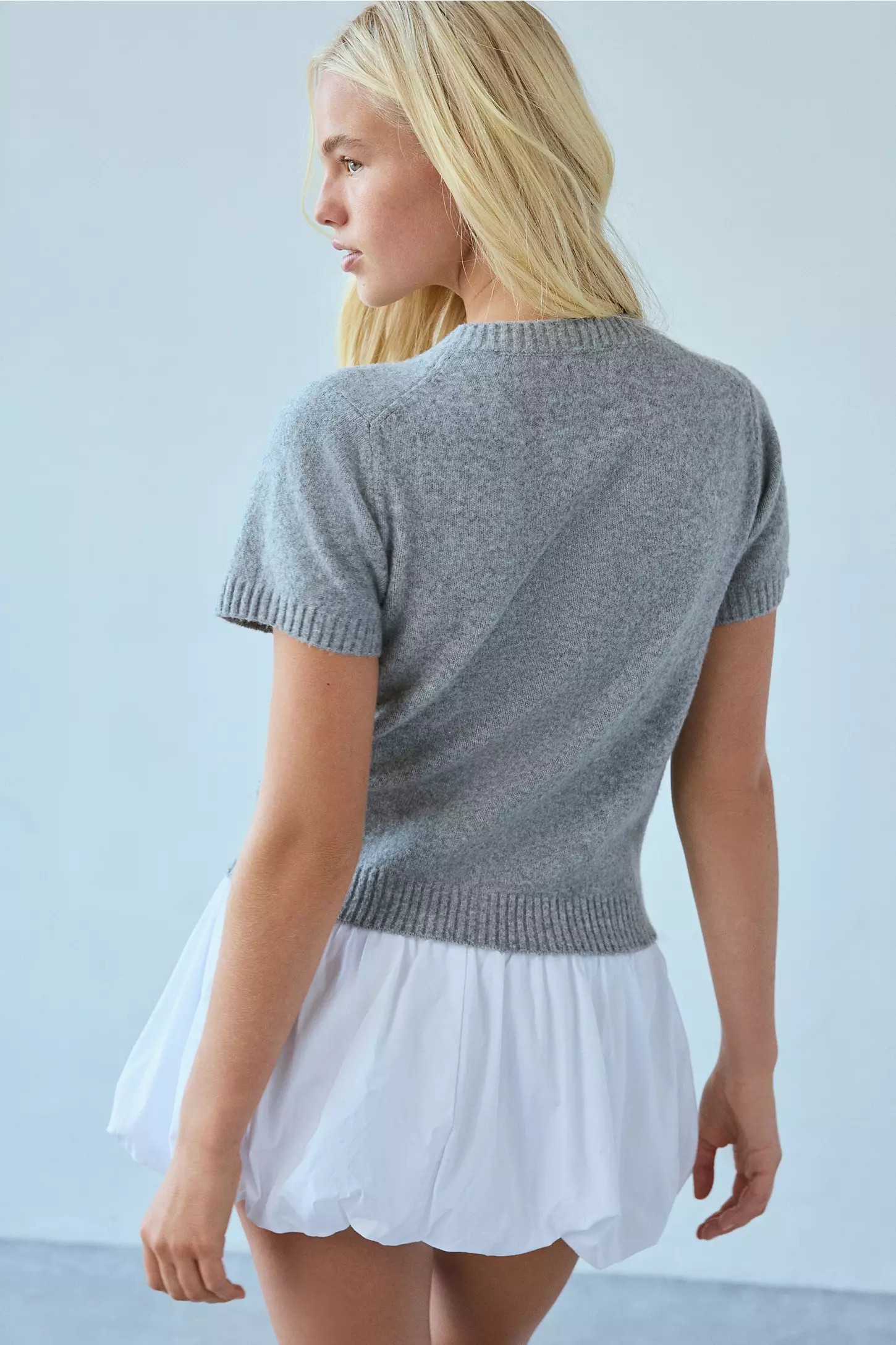 Dark Grey Short Sleeve Cropped Cardigan