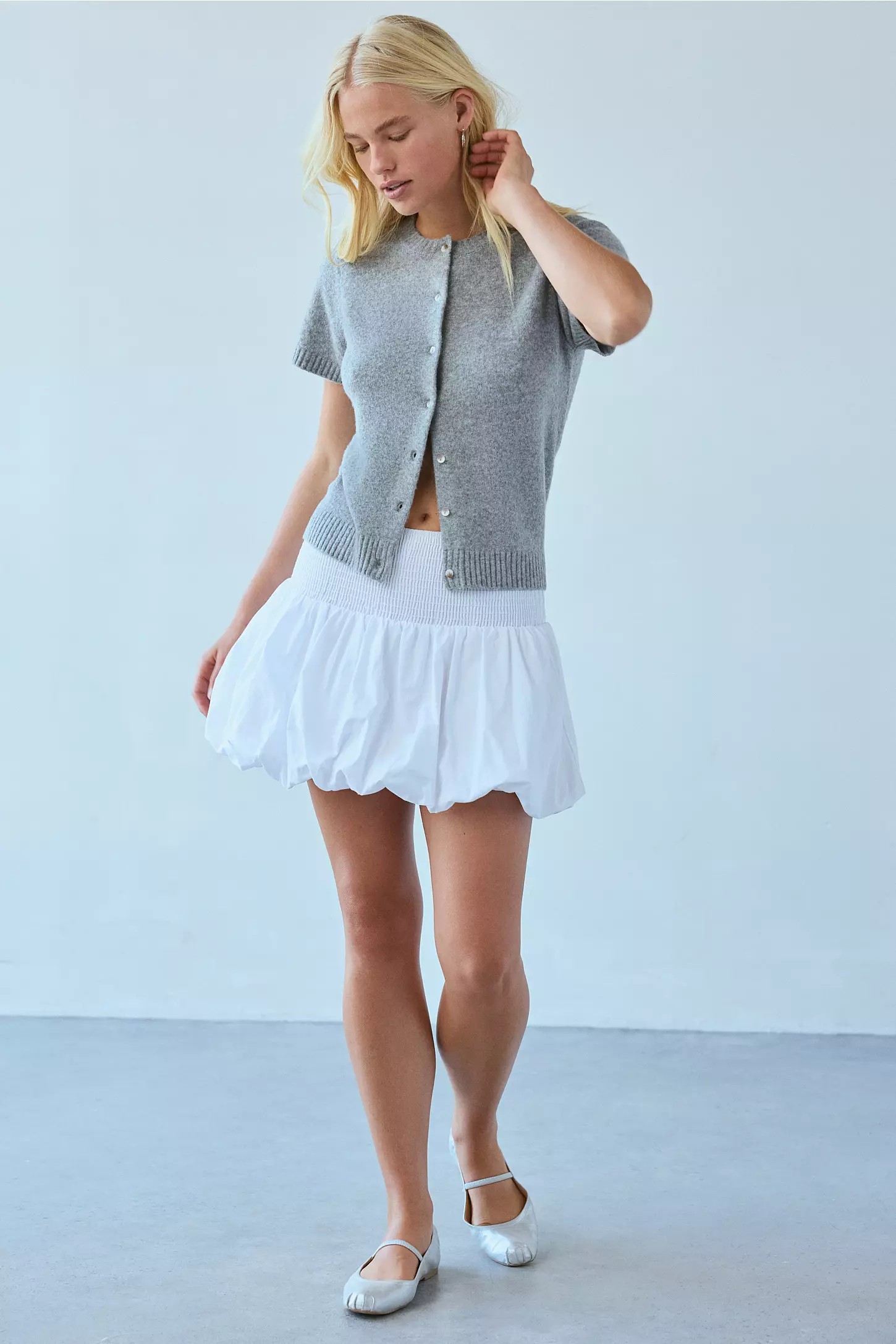 Dark Grey Short Sleeve Cropped Cardigan