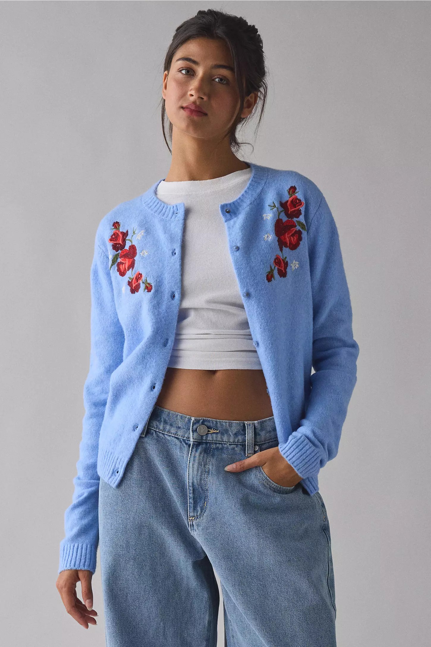 Floral Embroidered Soft Knit Cardigan