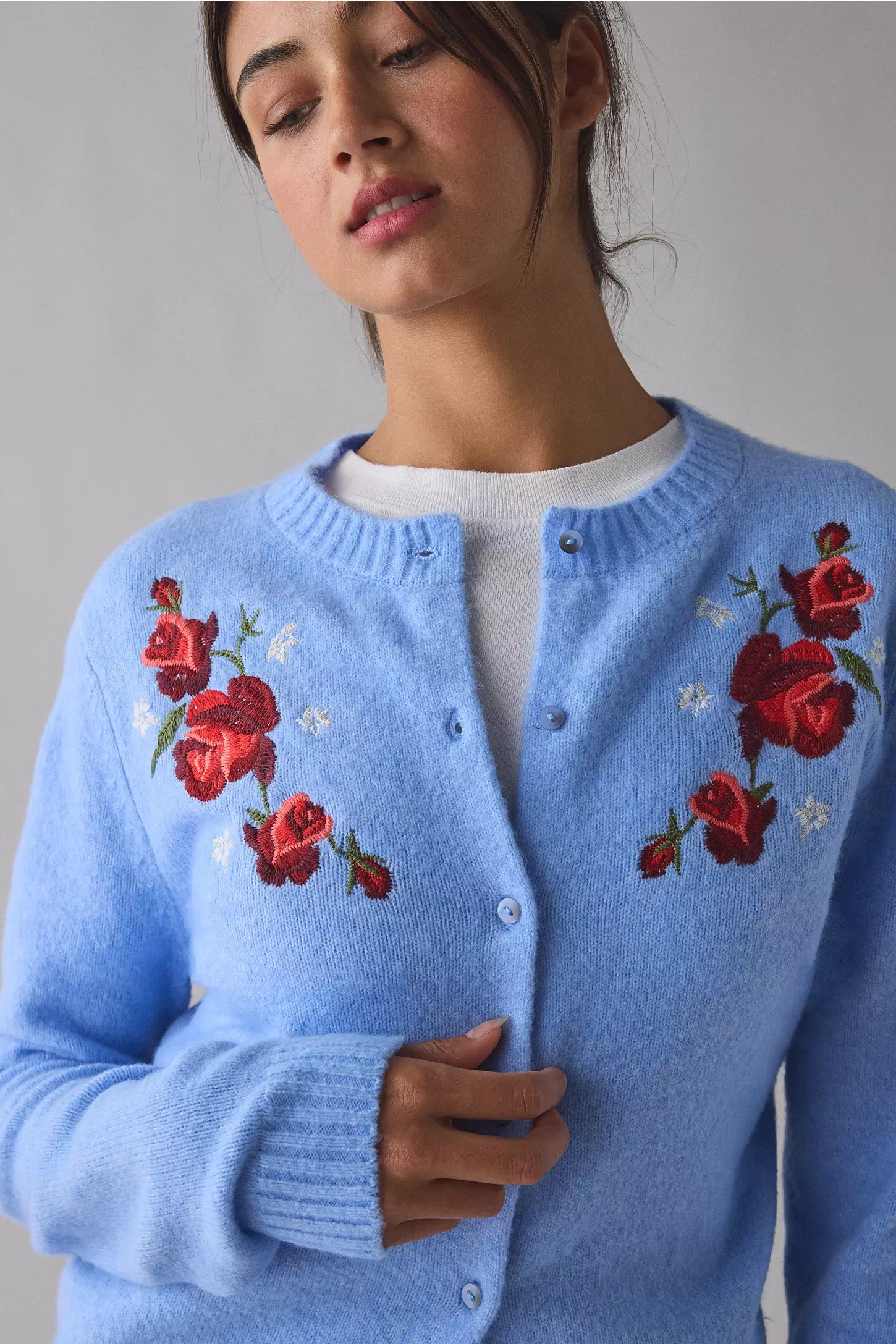 Floral Embroidered Soft Knit Cardigan