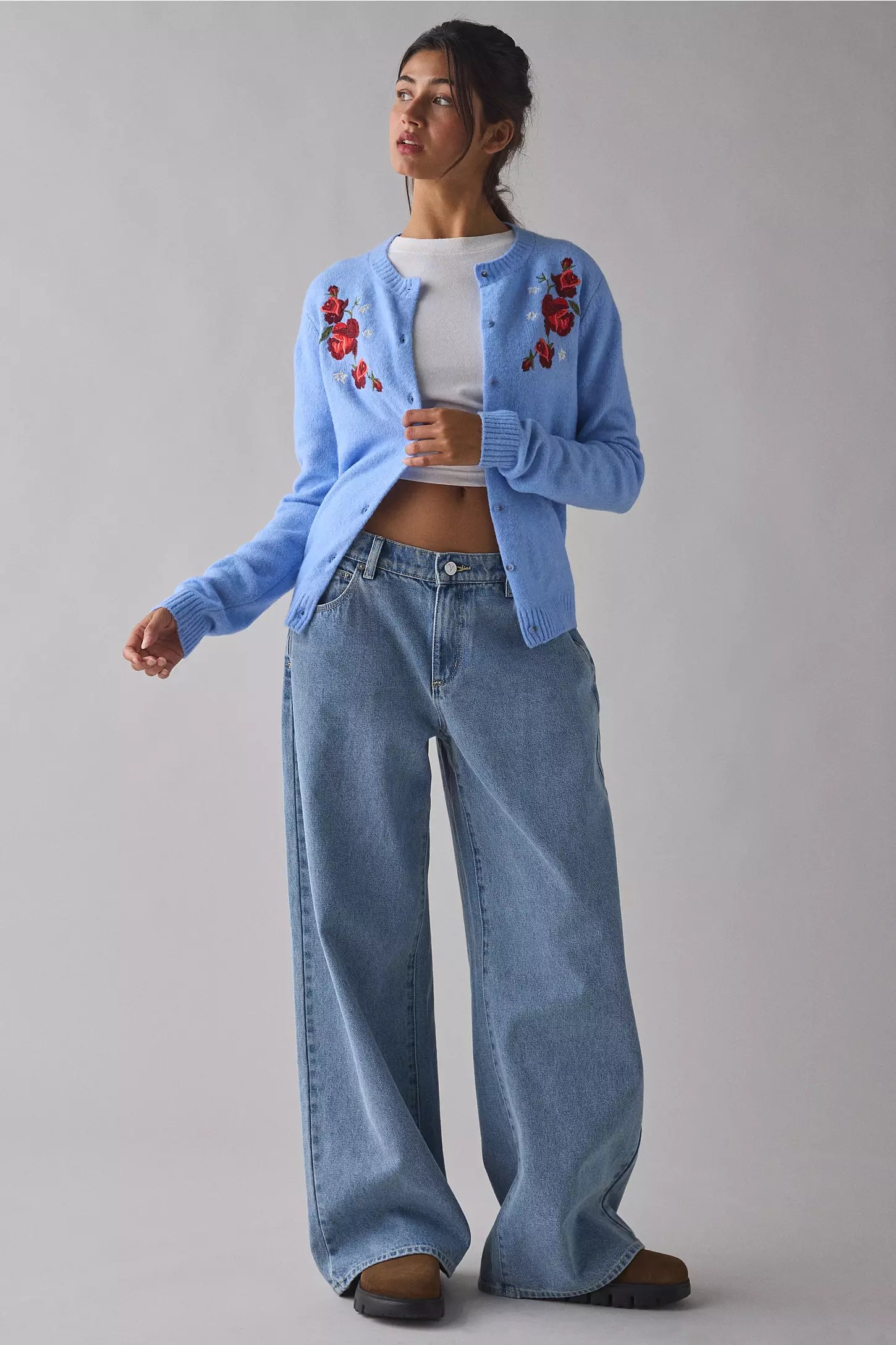 Floral Embroidered Soft Knit Cardigan