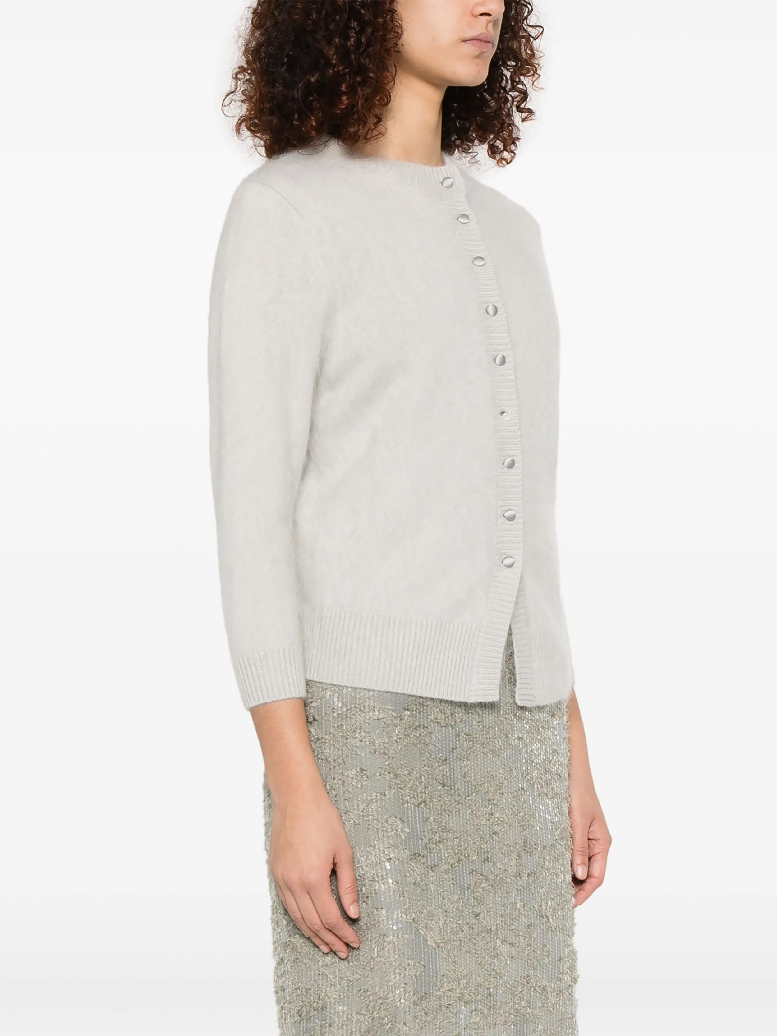 Gray Round Neck Button Cardigan