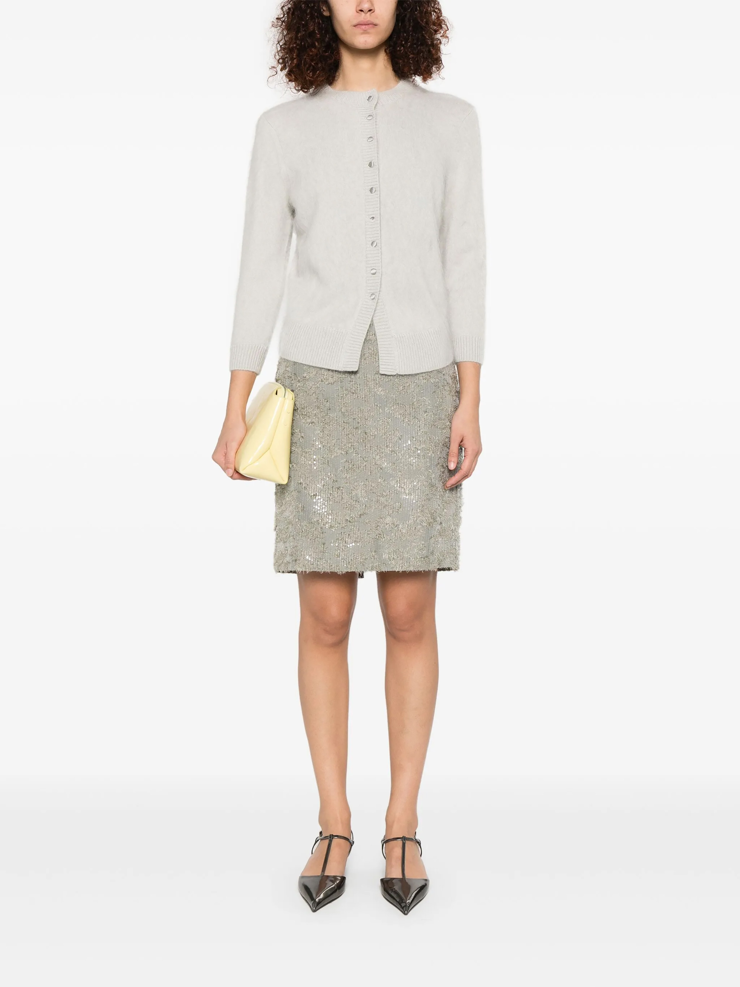 Gray Round Neck Button Cardigan