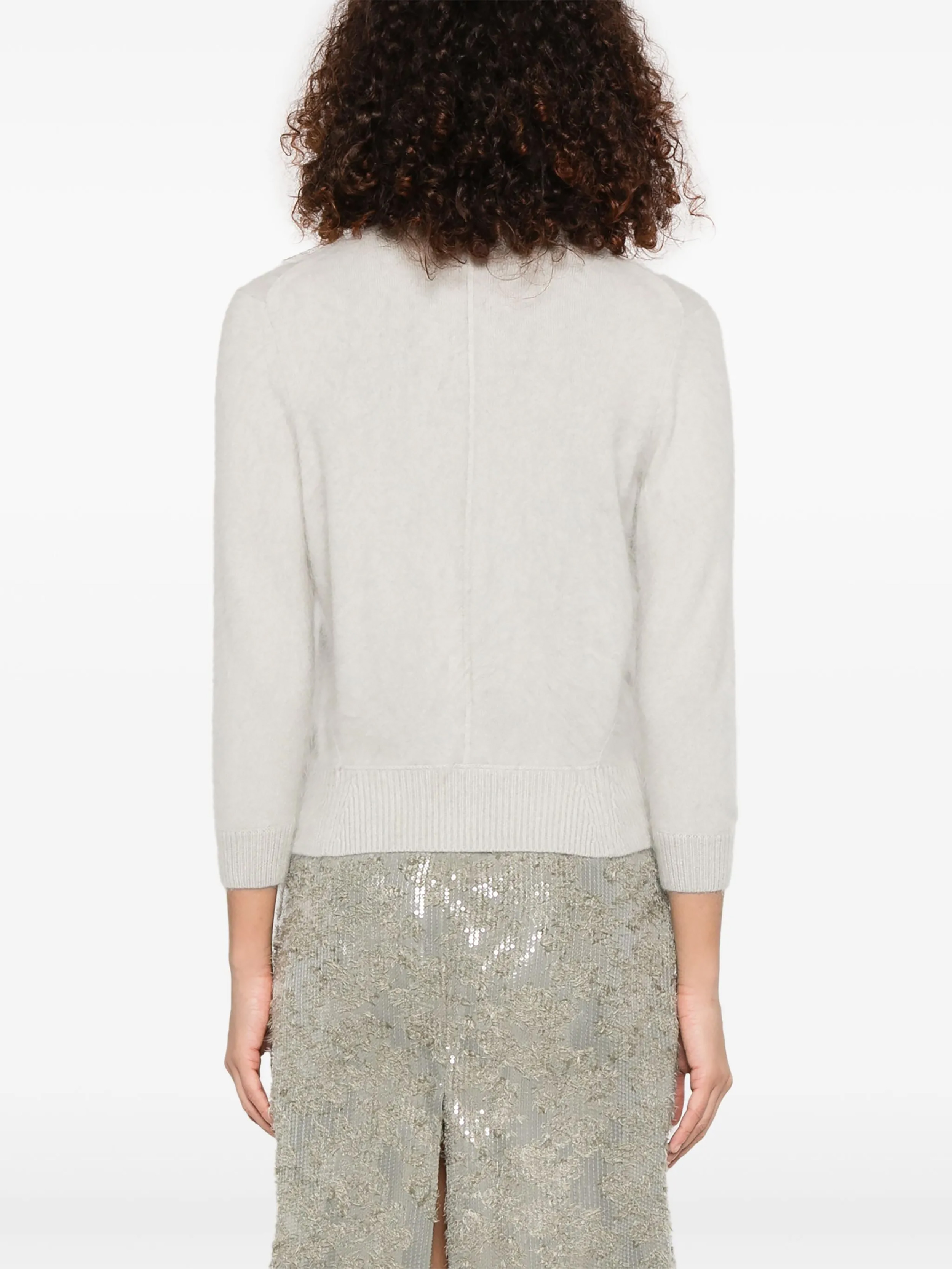 Gray Round Neck Button Cardigan