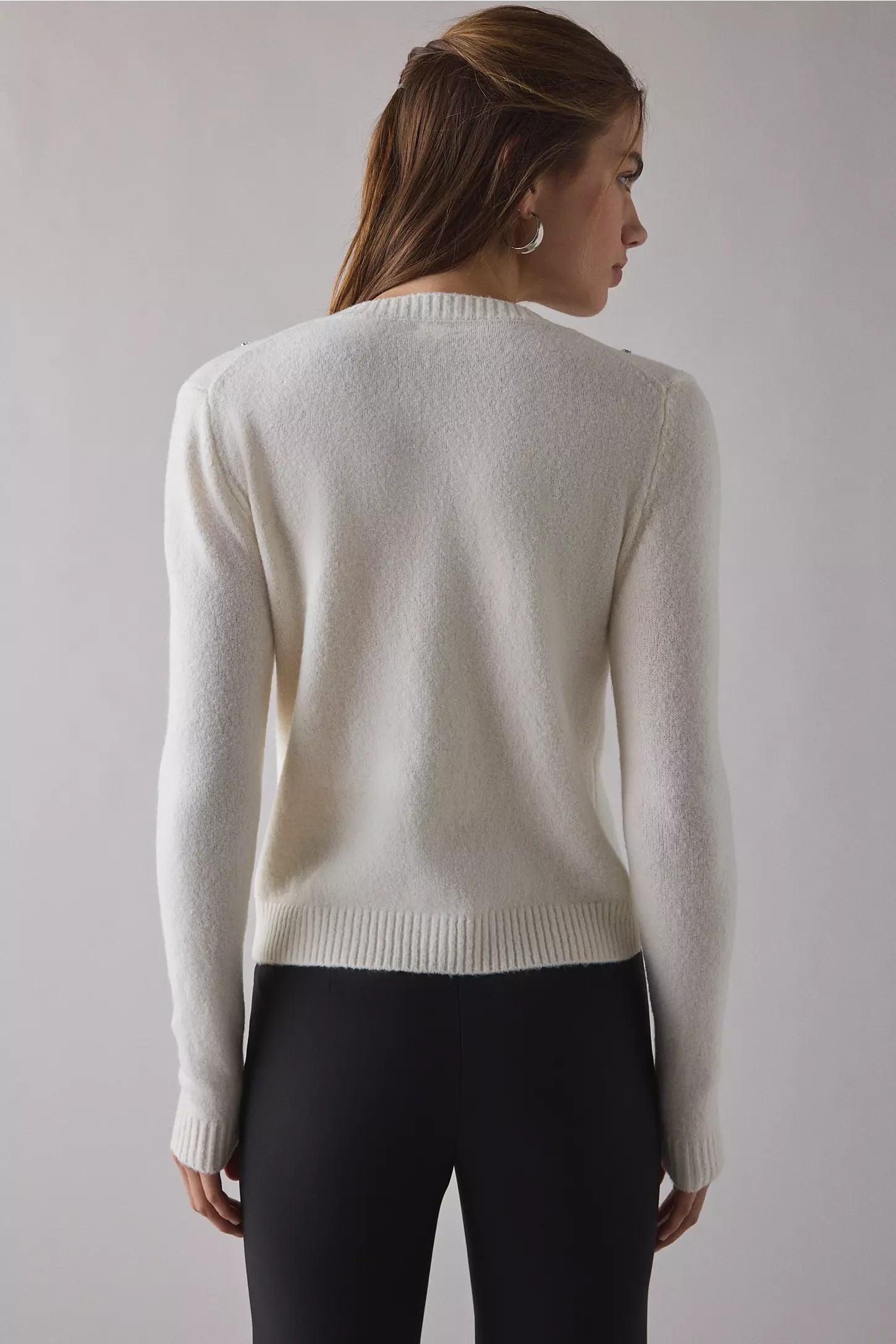 Ivory Crystal-Embellished Soft Knit Cardigan