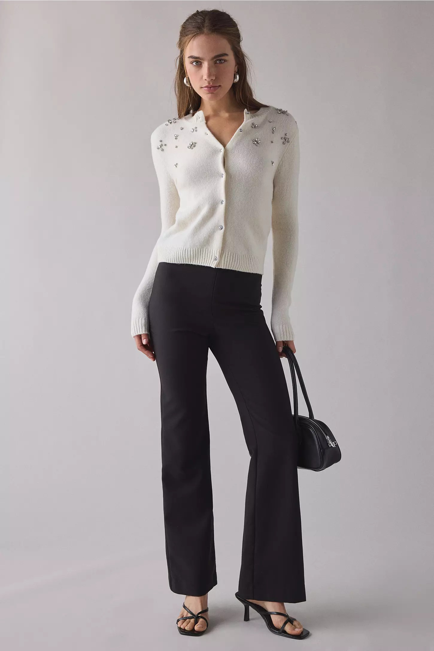 Ivory Crystal-Embellished Soft Knit Cardigan