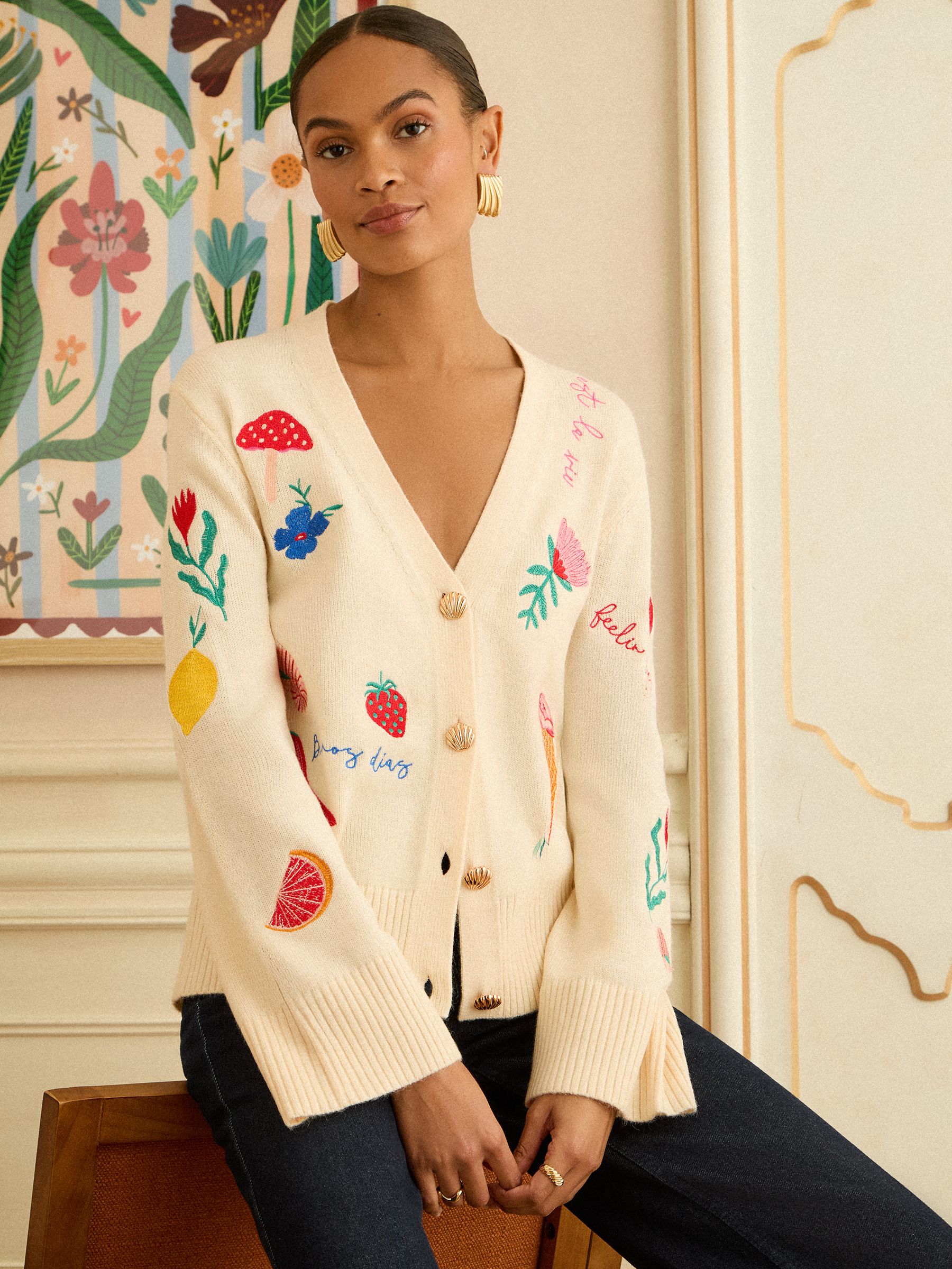 Ivory Fruit & Flora Embroidered Cardigan