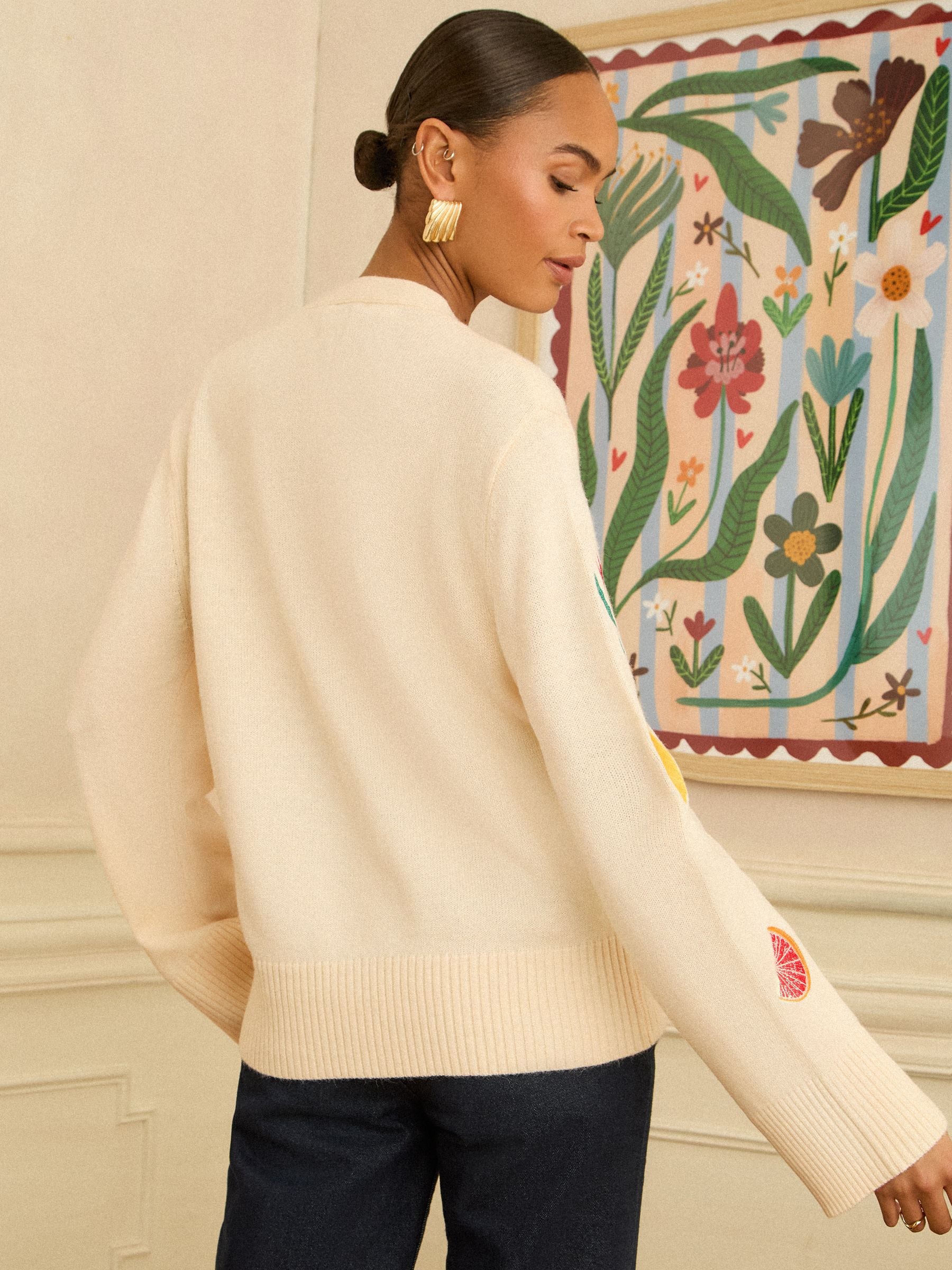 Ivory Fruit & Flora Embroidered Cardigan