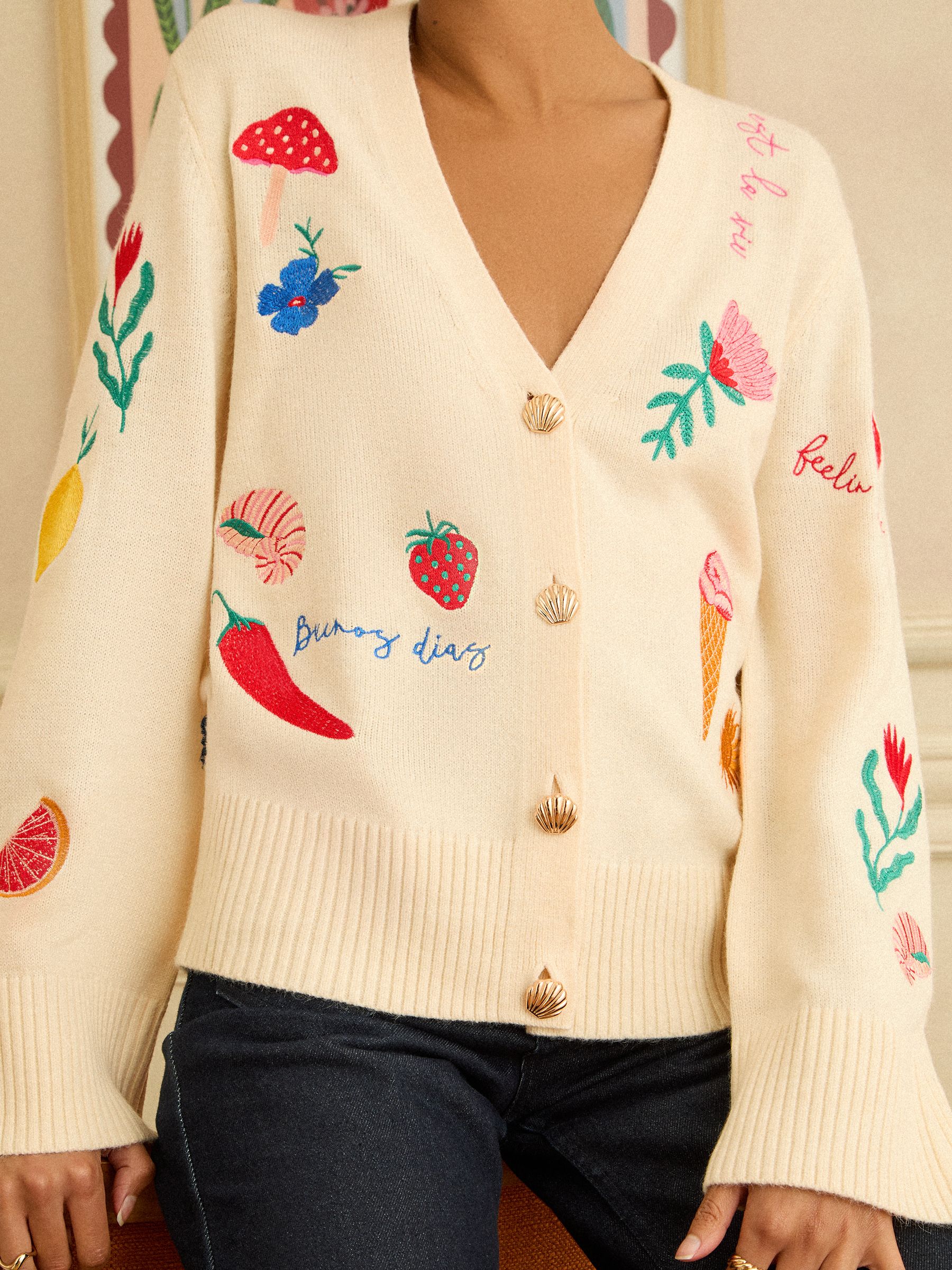 Ivory Fruit & Flora Embroidered Cardigan