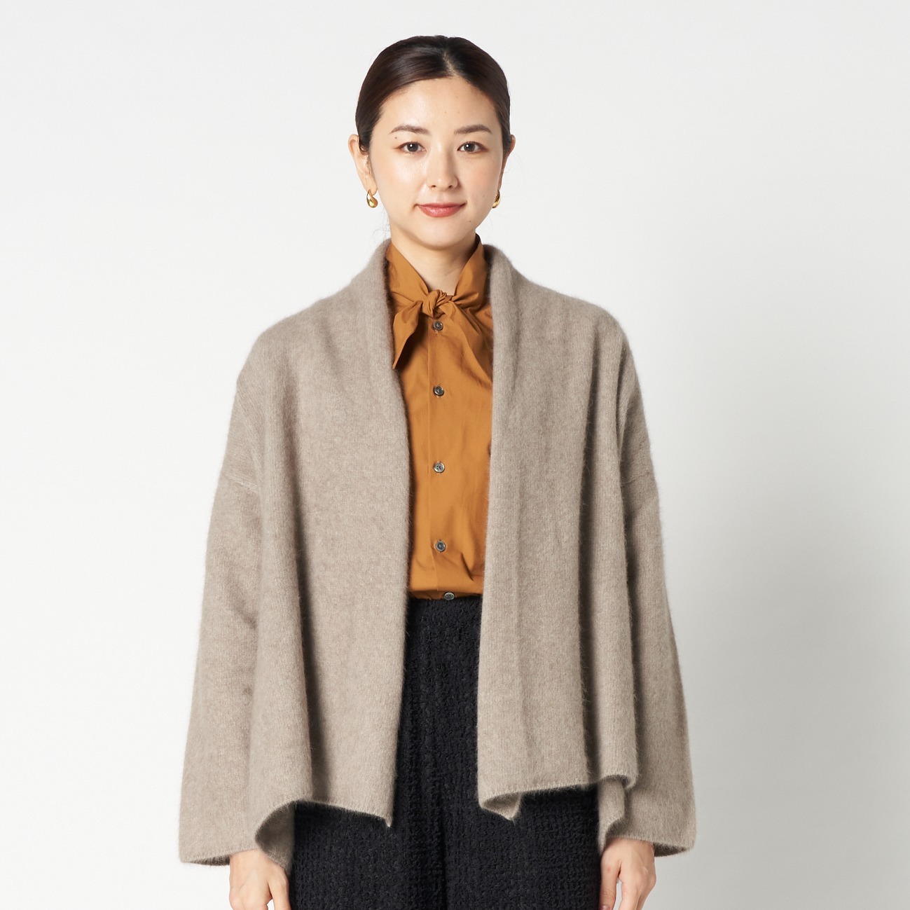 Medium Gray Wool-Blend Short Gown Cardigan