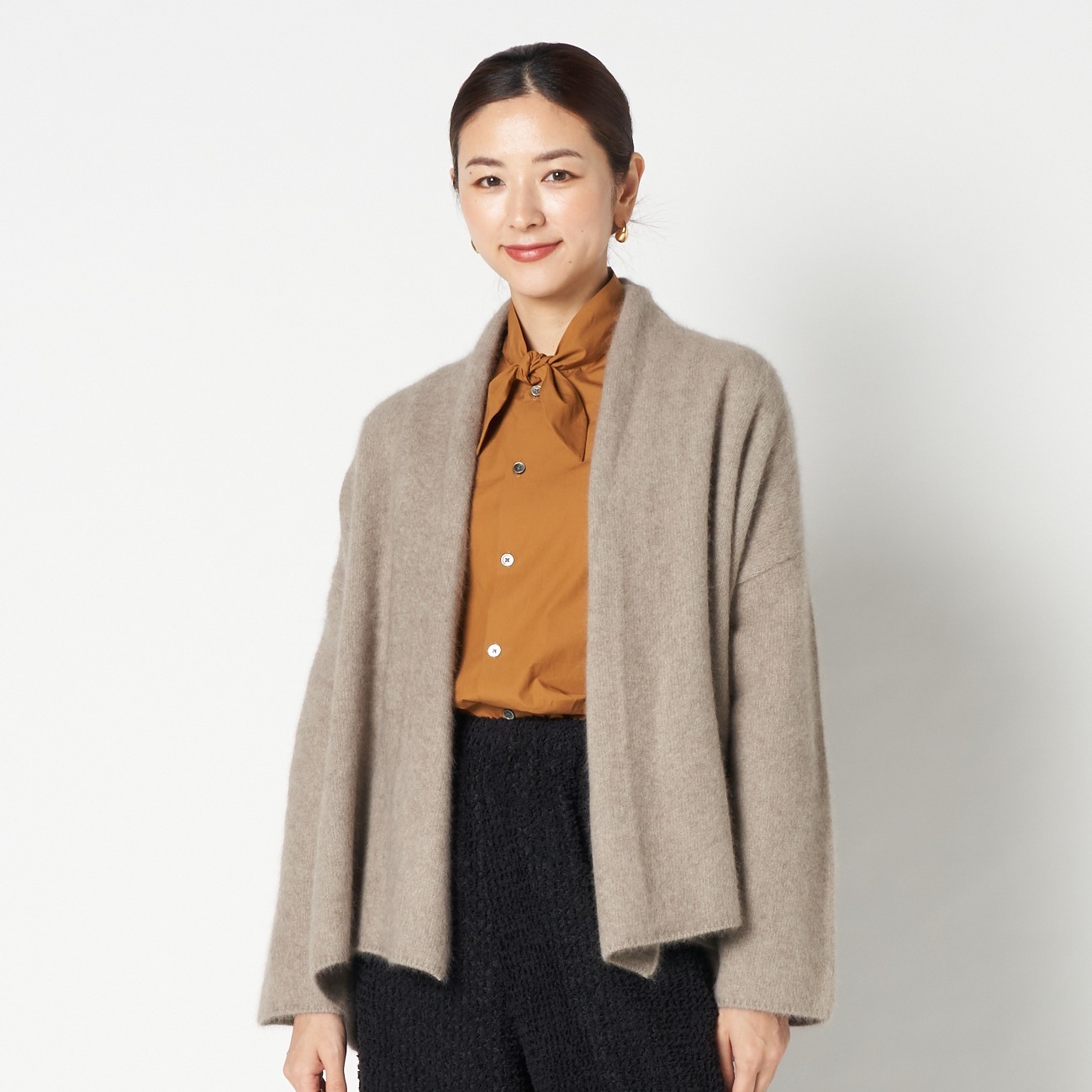 Medium Gray Wool-Blend Short Gown Cardigan
