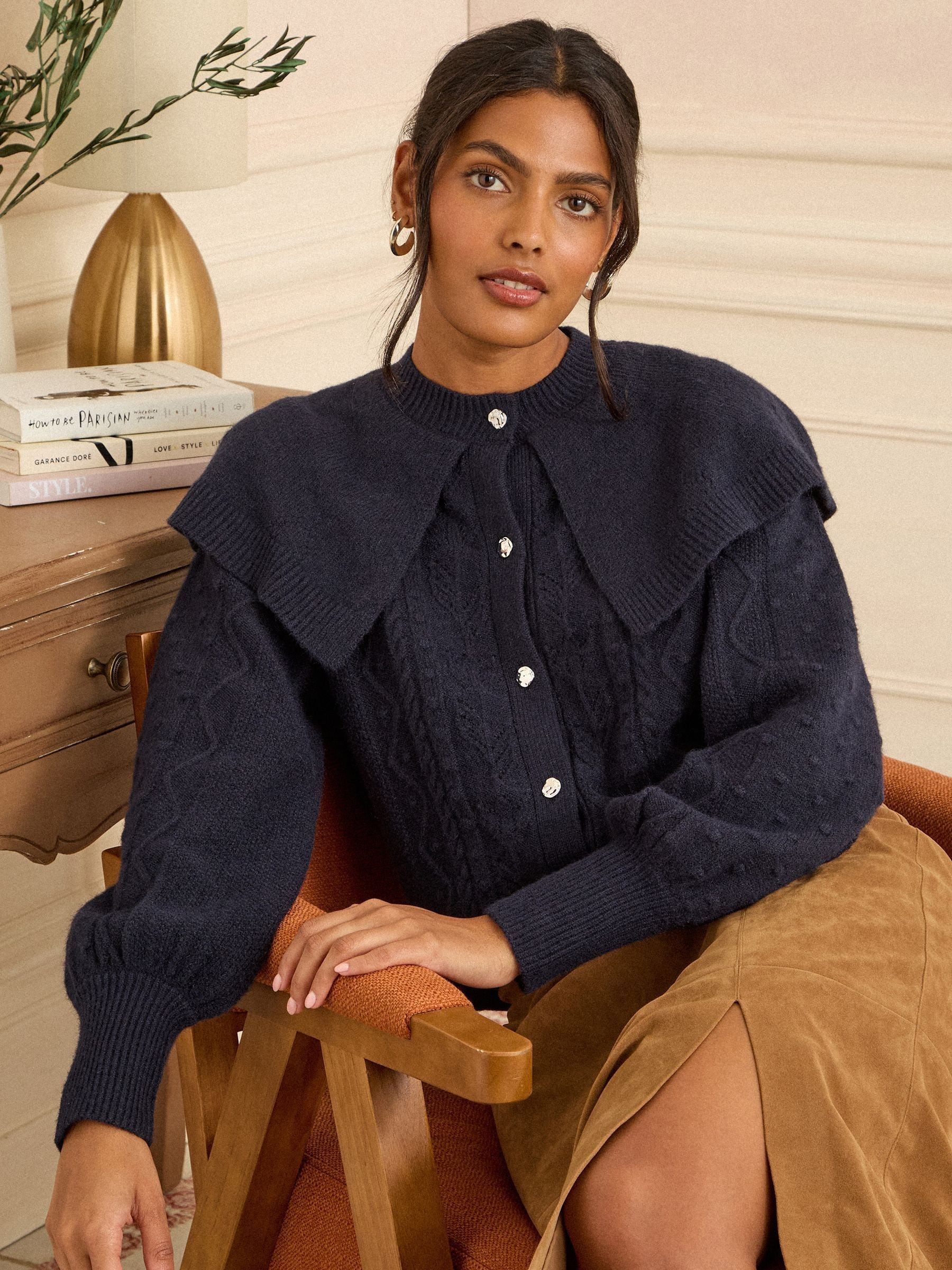 Navy Blue Cozy Knitted Cape Cardigan