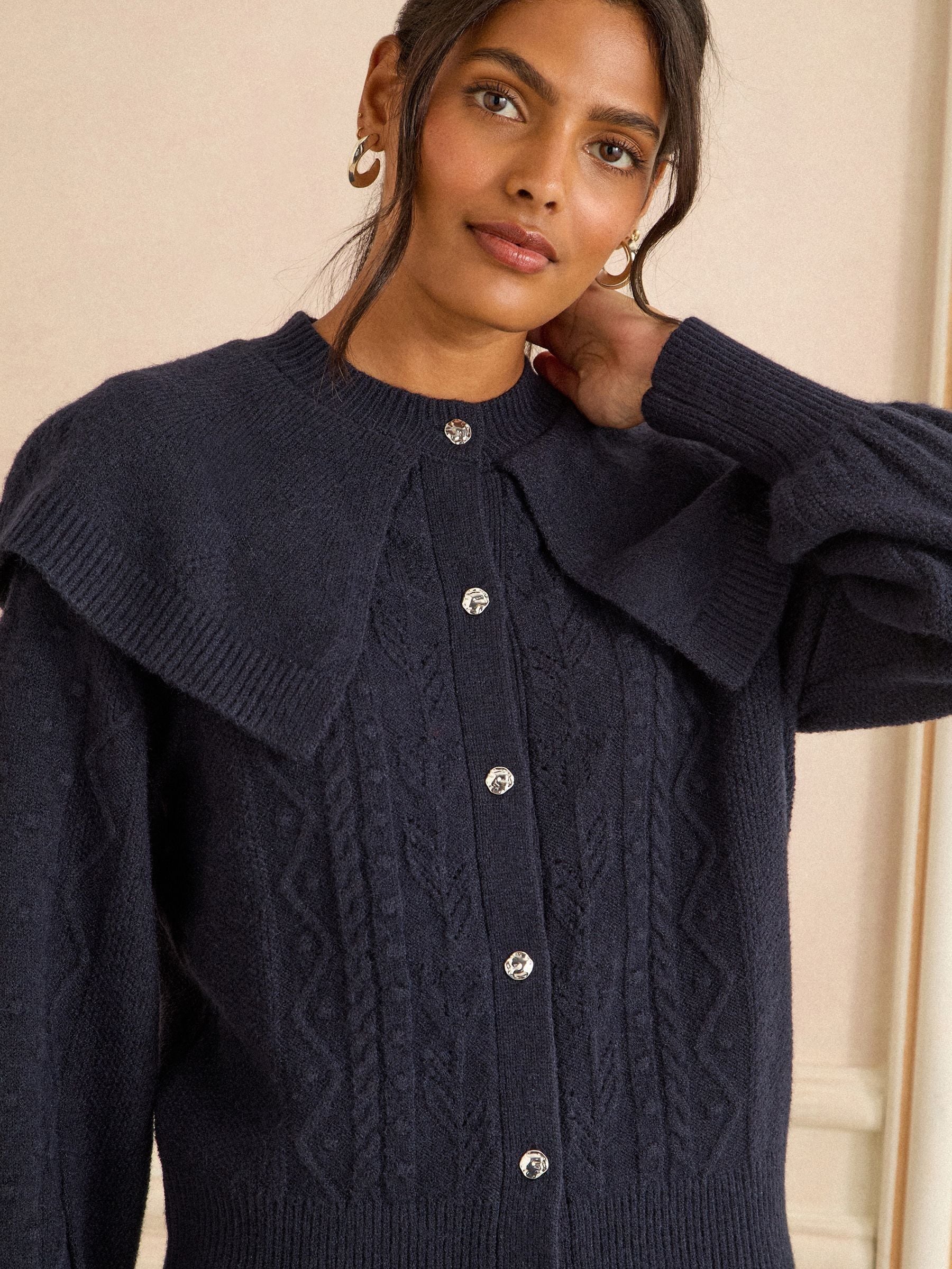 Navy Blue Cozy Knitted Cape Cardigan