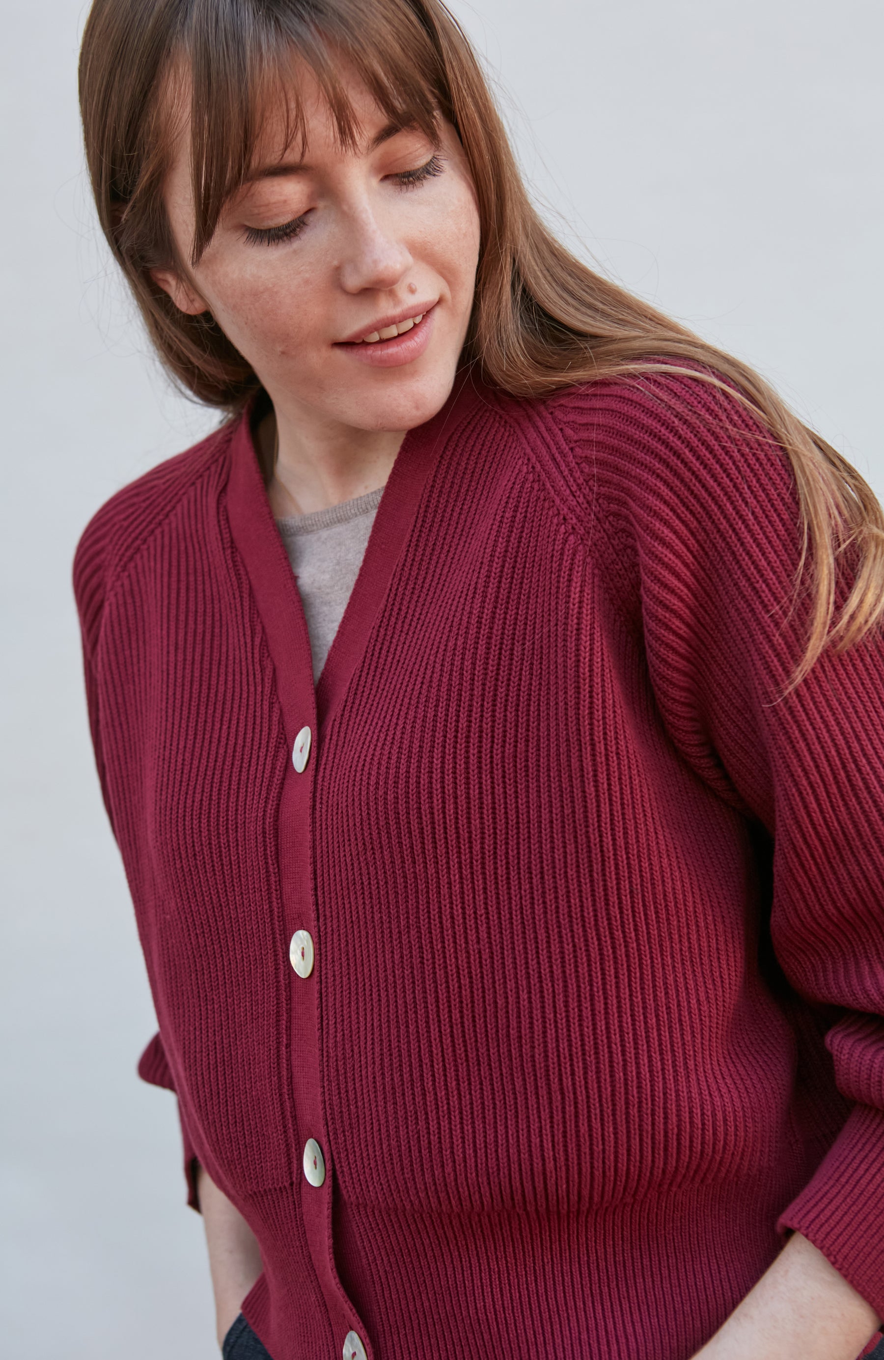 Oversized Cotton V-Neck Ribbed Cardigan
