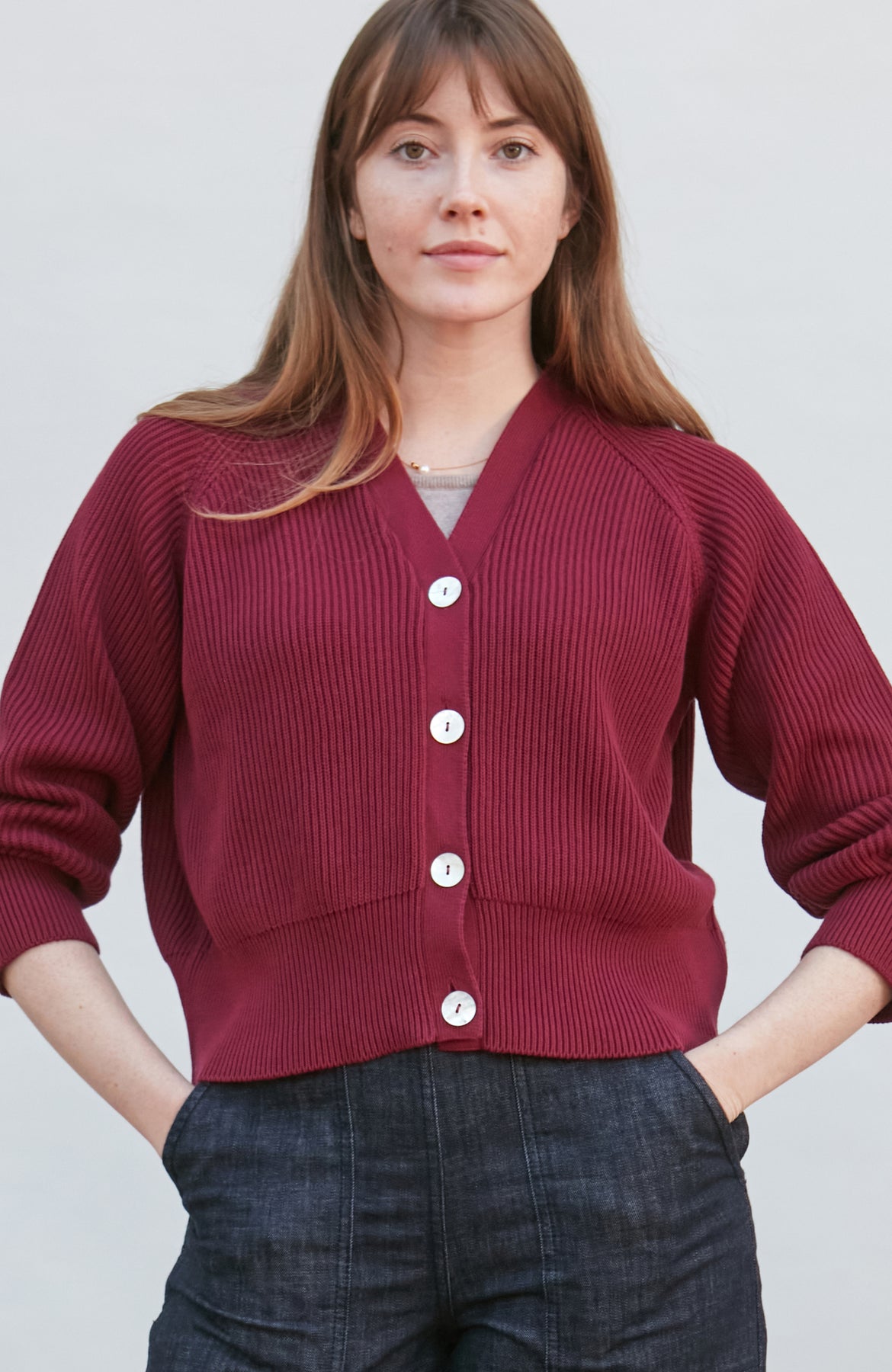 Oversized Cotton V-Neck Ribbed Cardigan