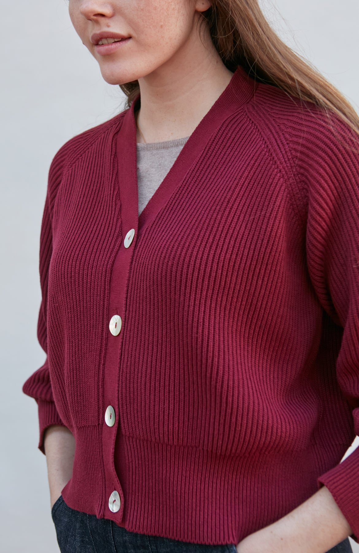 Oversized Cotton V-Neck Ribbed Cardigan