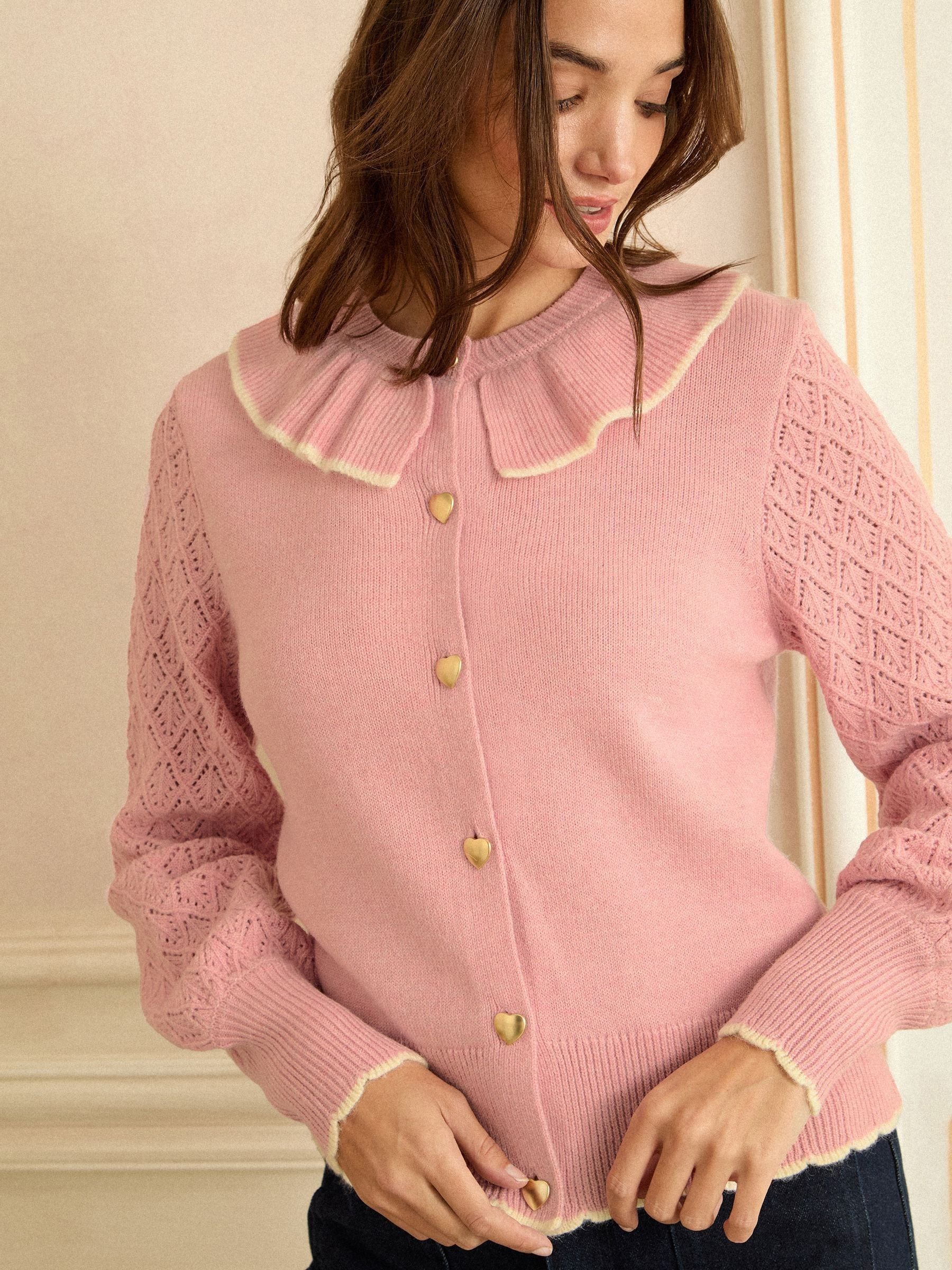Pale Pink Cosy Pointelle Sleeve Collard Top