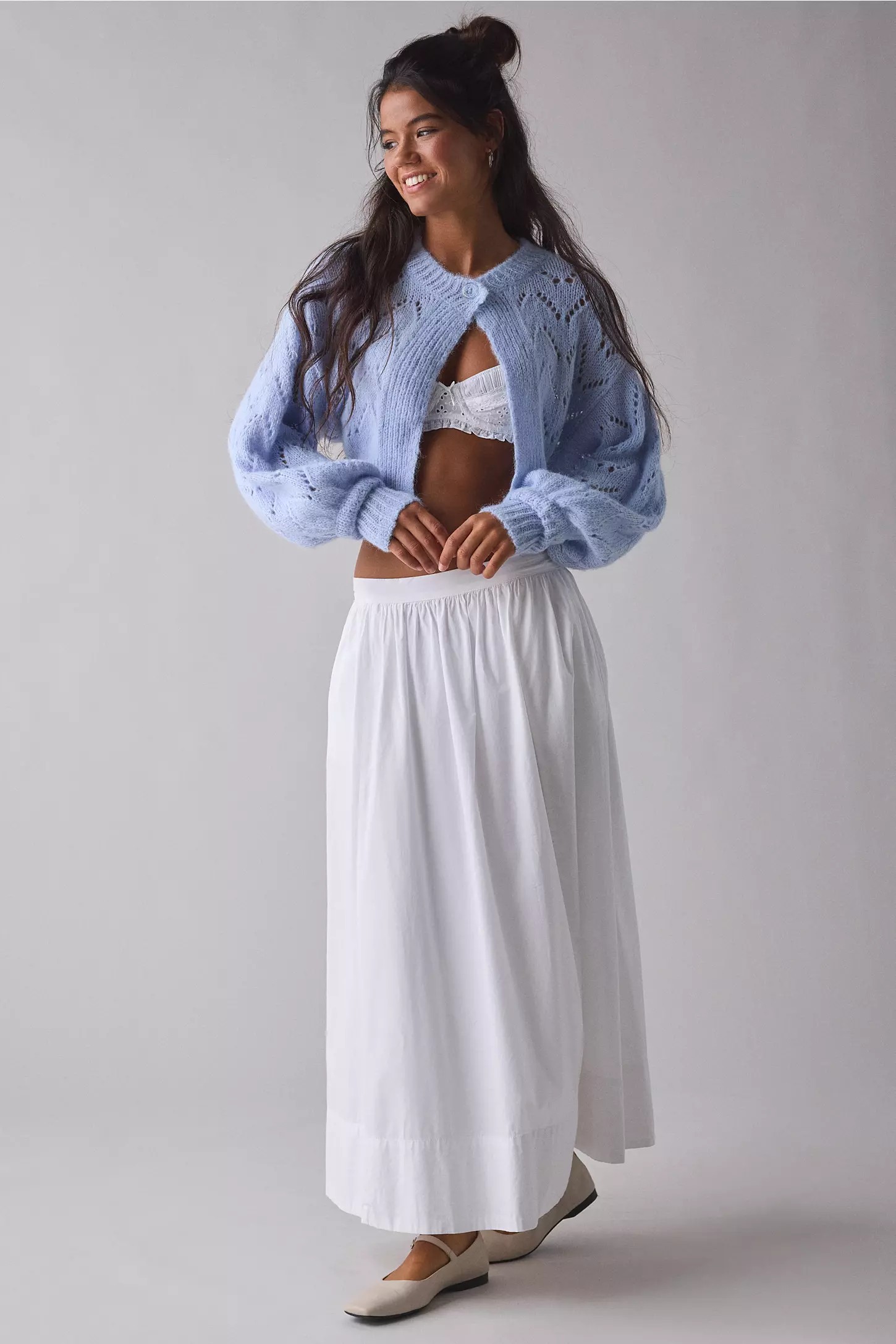 Pointelle Knit Tie-Back Cropped Shrug cardigan