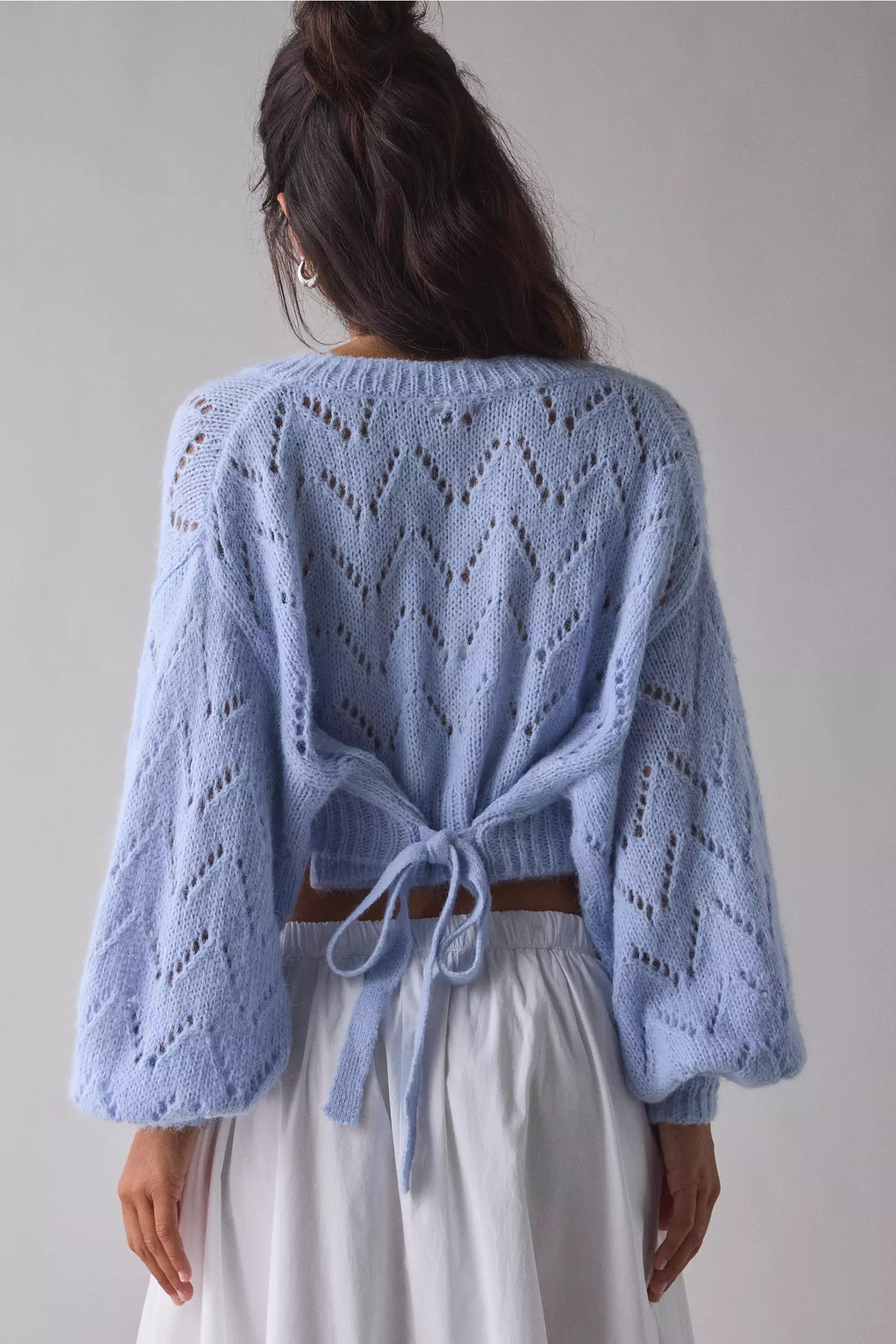 Pointelle Knit Tie-Back Cropped Shrug cardigan