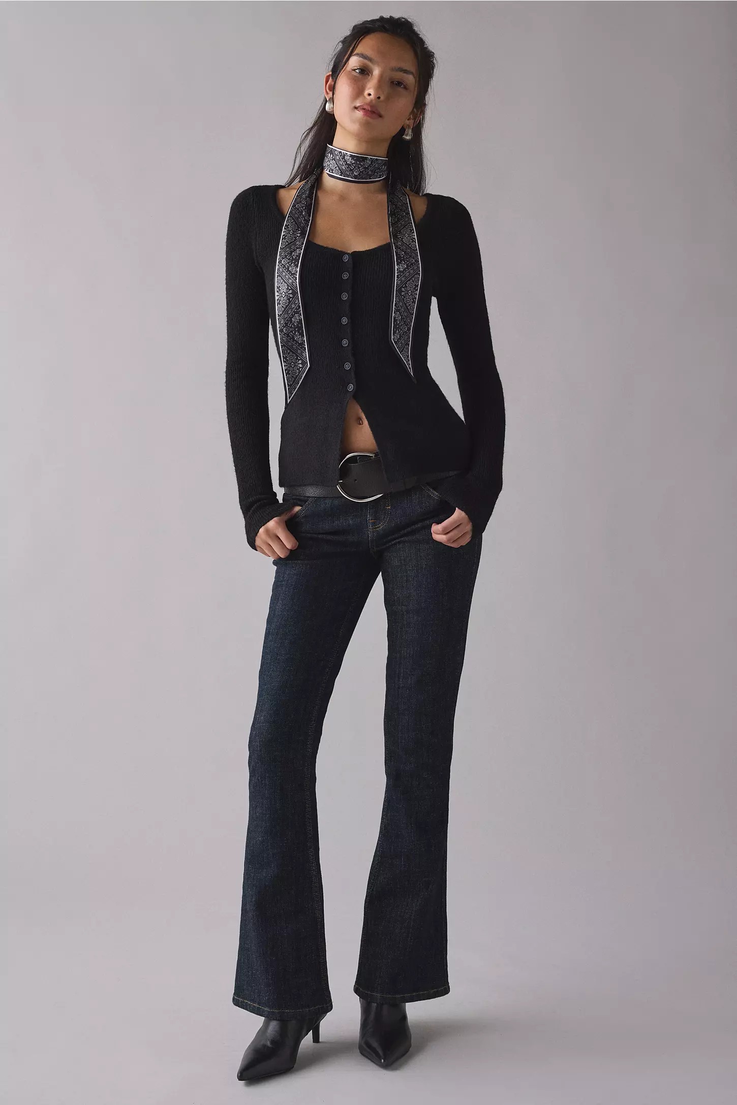 Scoop Neck Flyaway Hem Cardigan