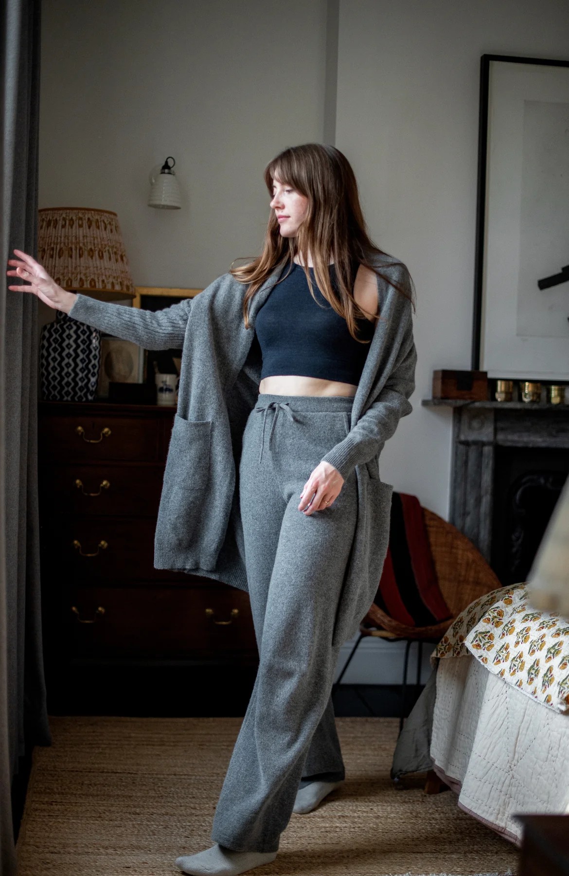 Womens Pure Lambswool Long Line Cardigan with Pockets