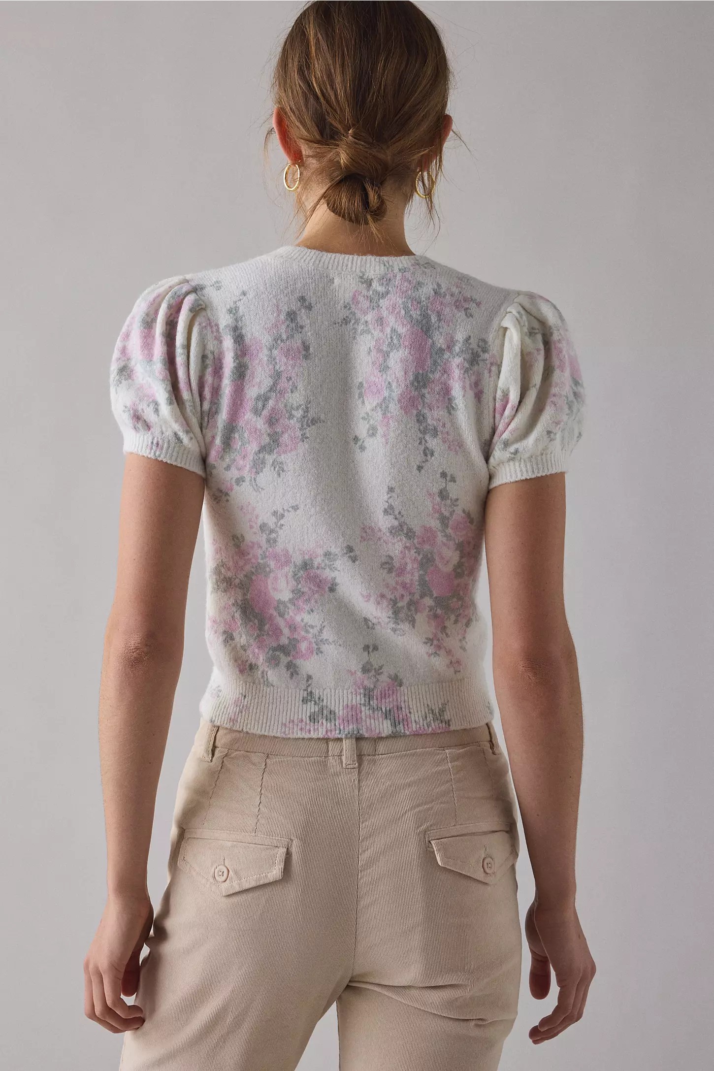 Yellow Puff Short Sleeve Printed Cardigan