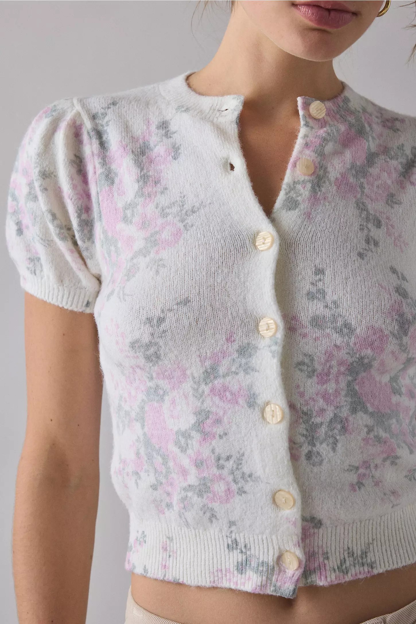 Yellow Puff Short Sleeve Printed Cardigan
