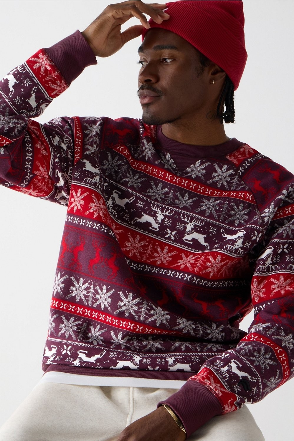 Burgundy Reindeer Fair isle Fleece Crewneck