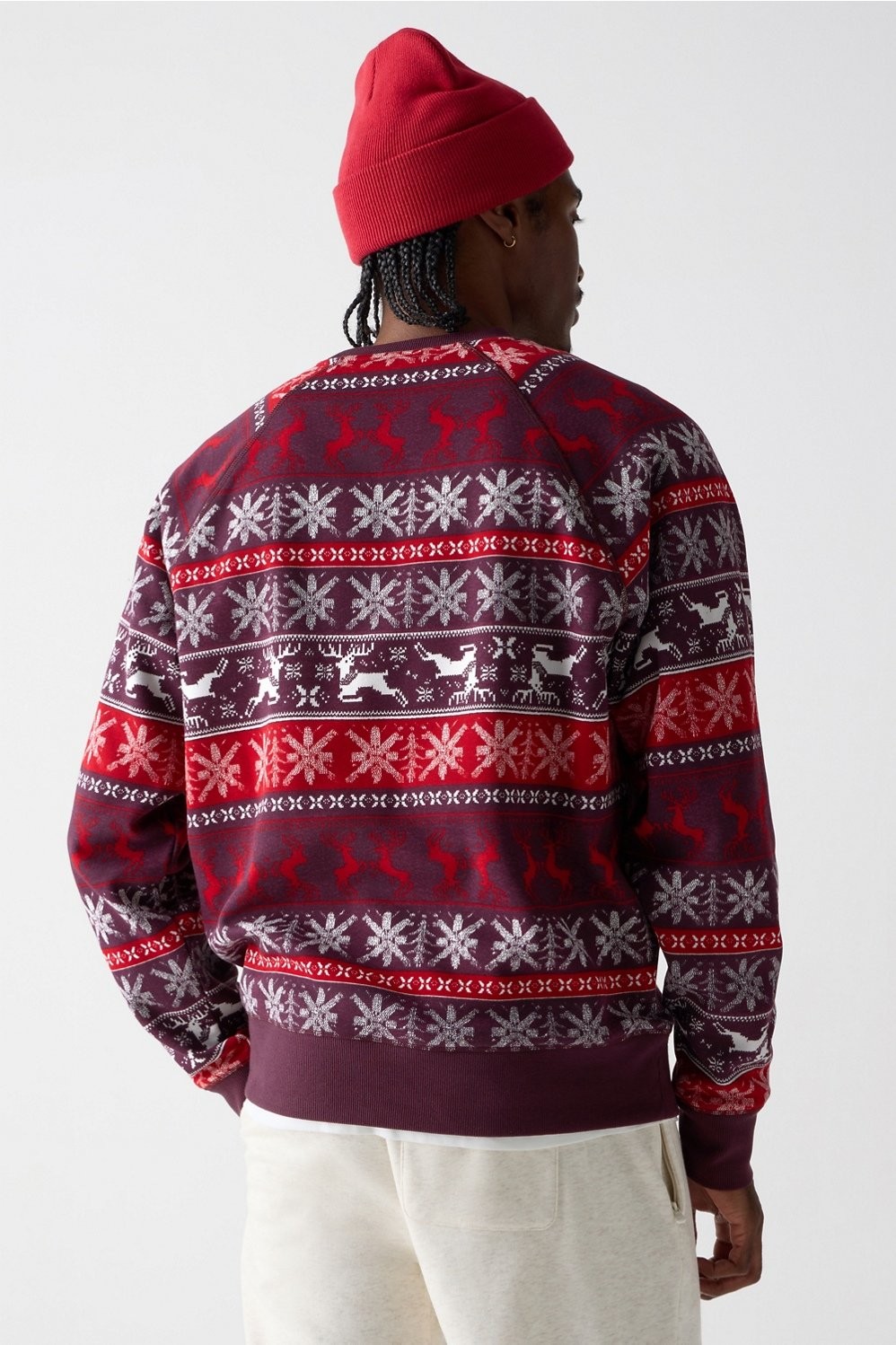 Burgundy Reindeer Fair isle Fleece Crewneck