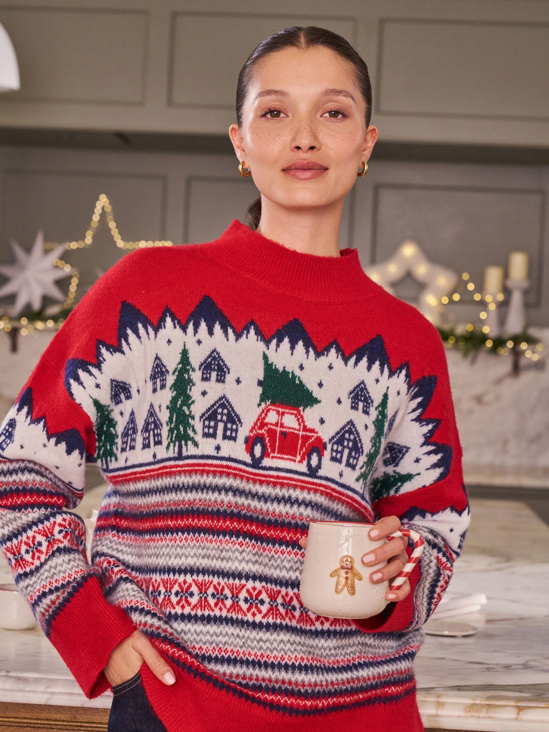 Crimson Alpine Village Jacquard Holiday Jumper