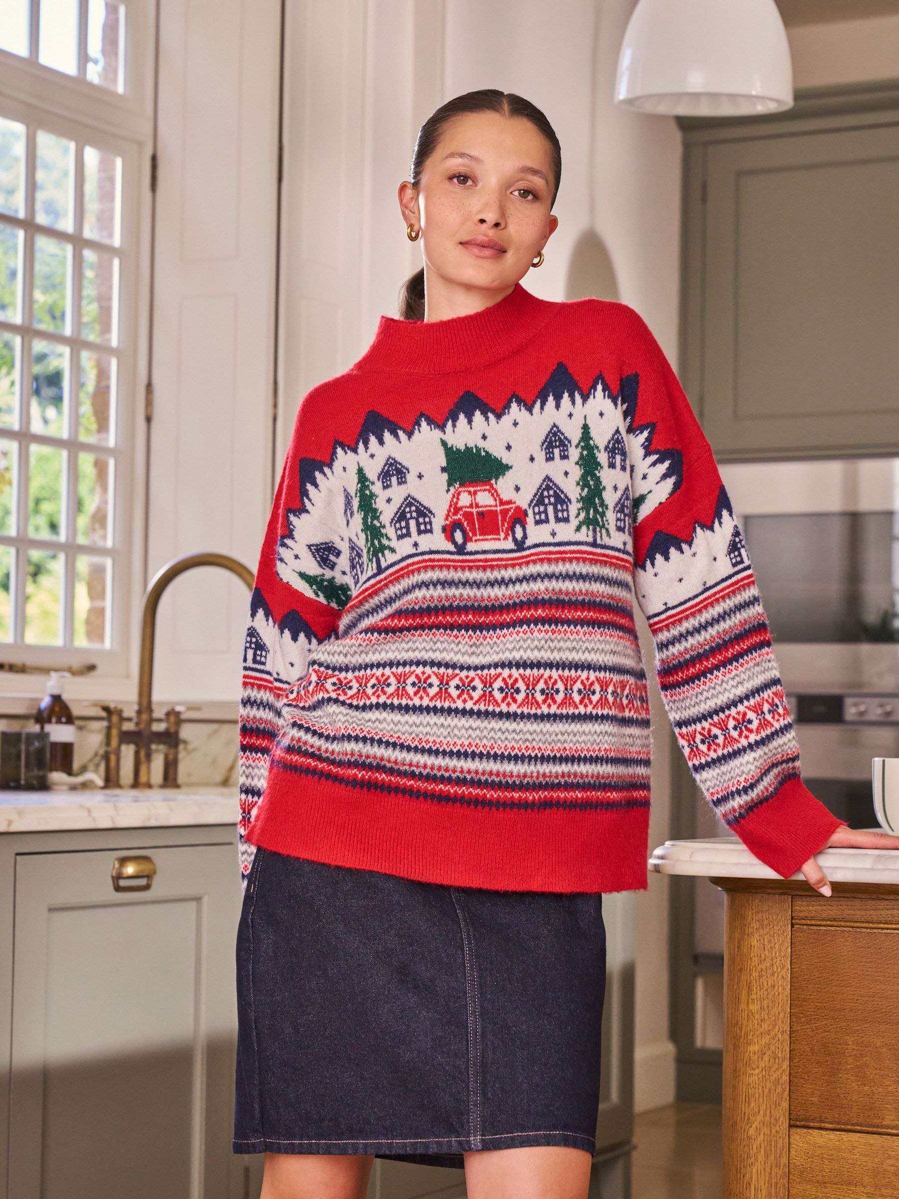 Crimson Alpine Village Jacquard Holiday Jumper