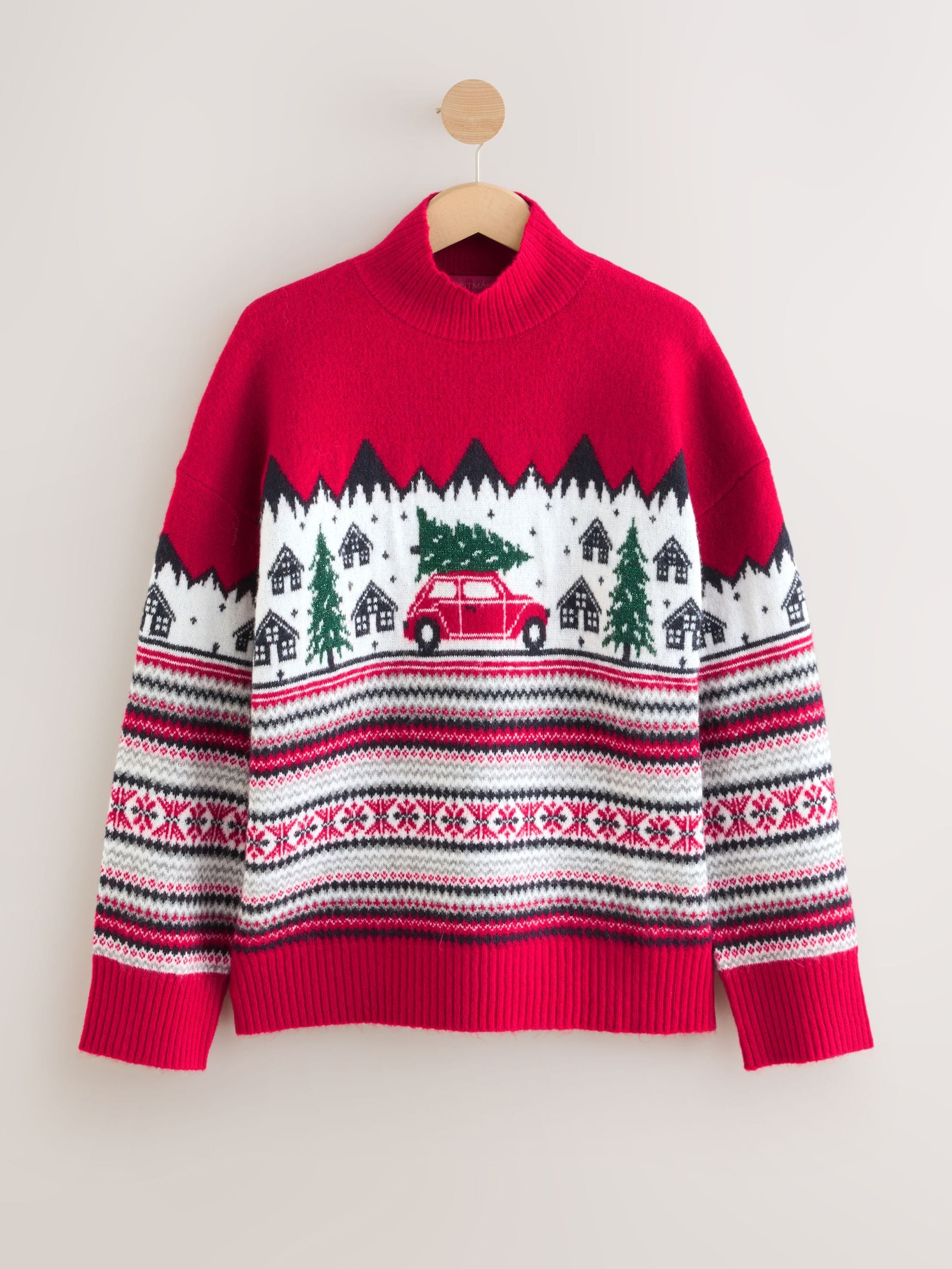 Crimson Alpine Village Jacquard Holiday Jumper
