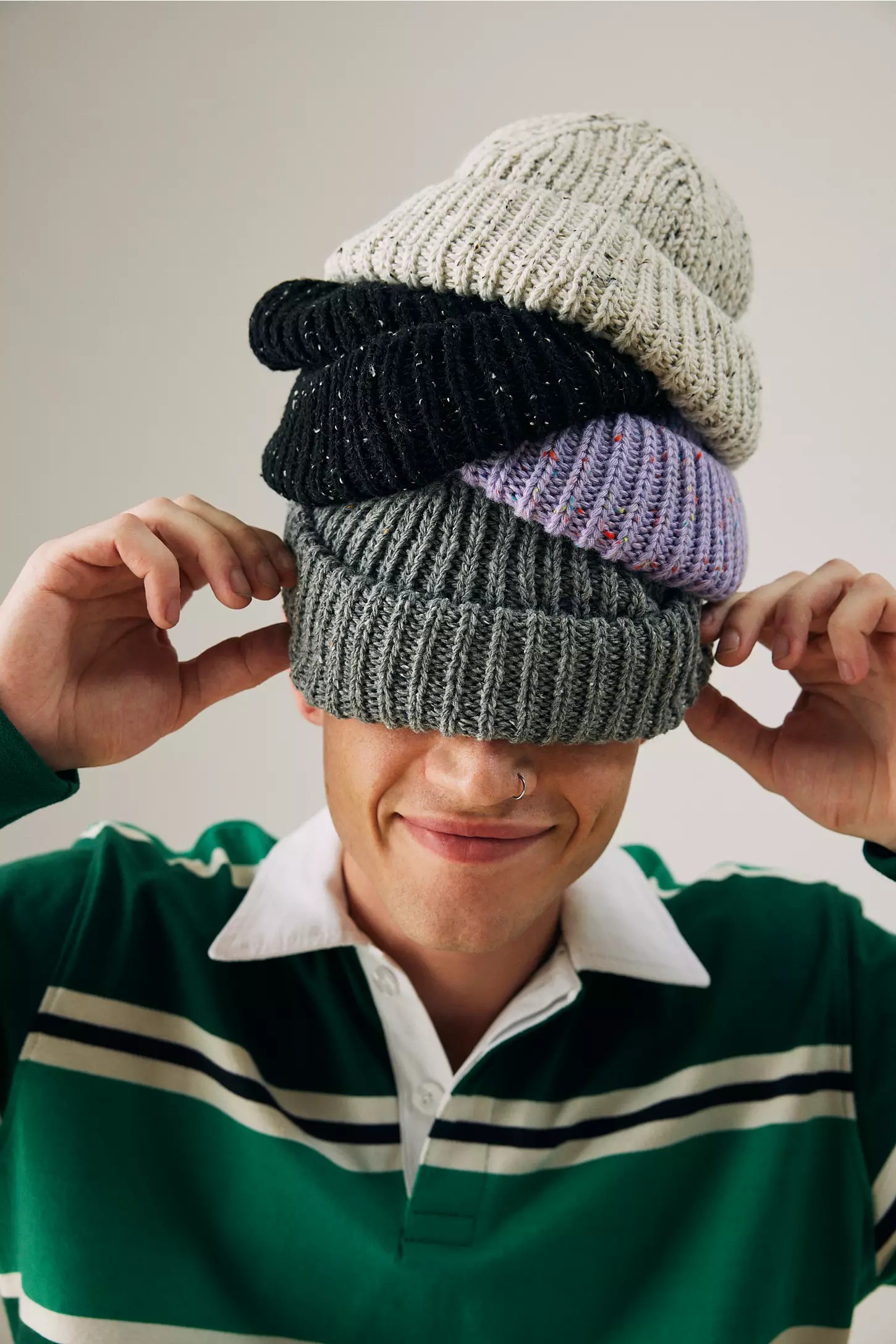 Marled Wool-Blend Short Roll Beanie