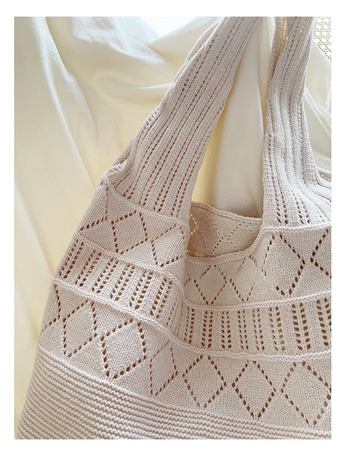 Minimalist Textured Knitted Cotton Shoulder Tote