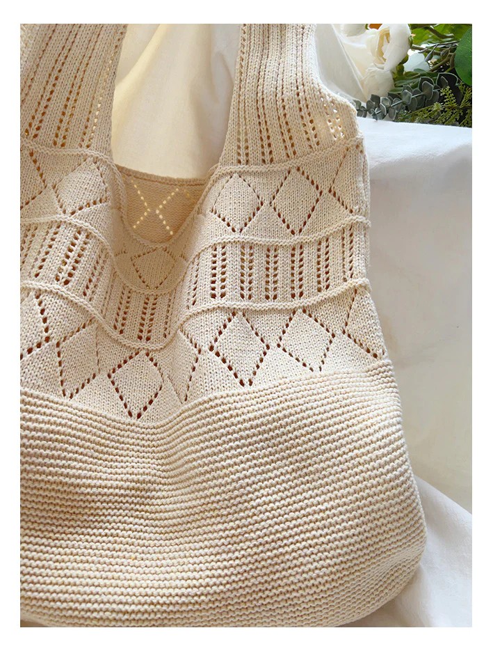 Minimalist Textured Knitted Cotton Shoulder Tote