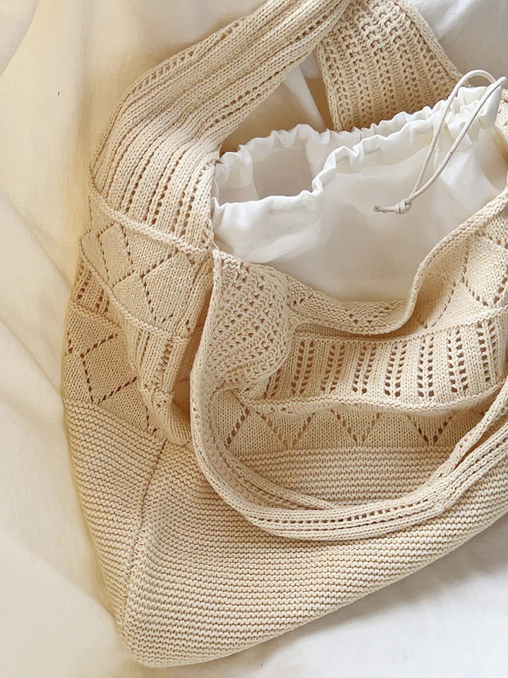 Minimalist Textured Knitted Cotton Shoulder Tote