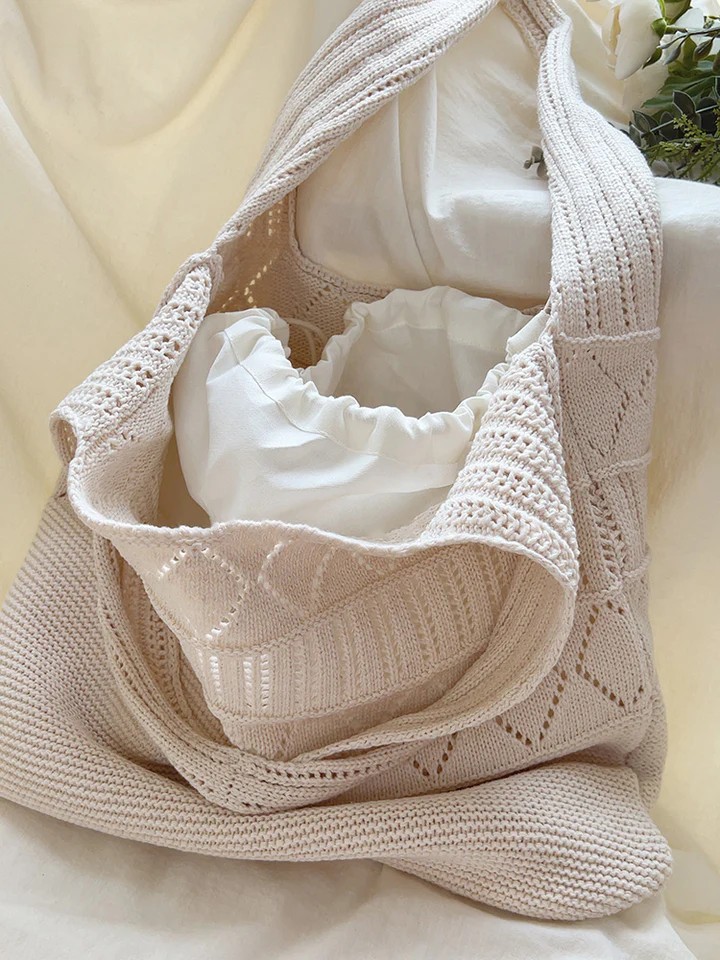 Minimalist Textured Knitted Cotton Shoulder Tote