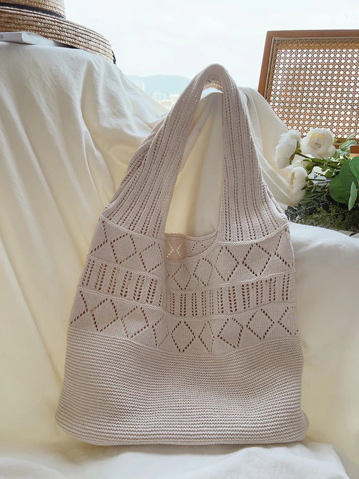 Minimalist Textured Knitted Cotton Shoulder Tote