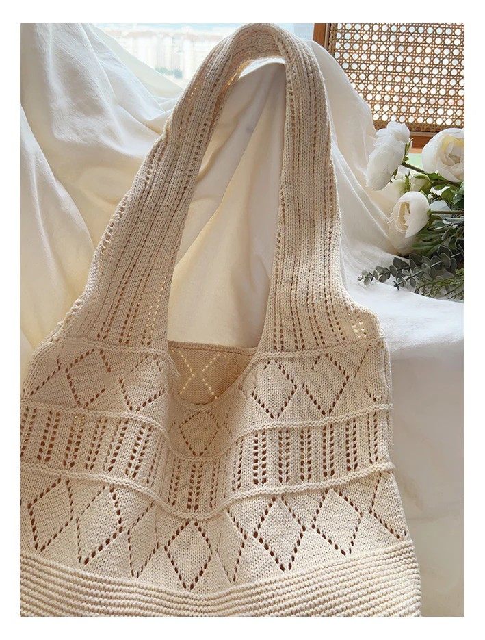 Minimalist Textured Knitted Cotton Shoulder Tote