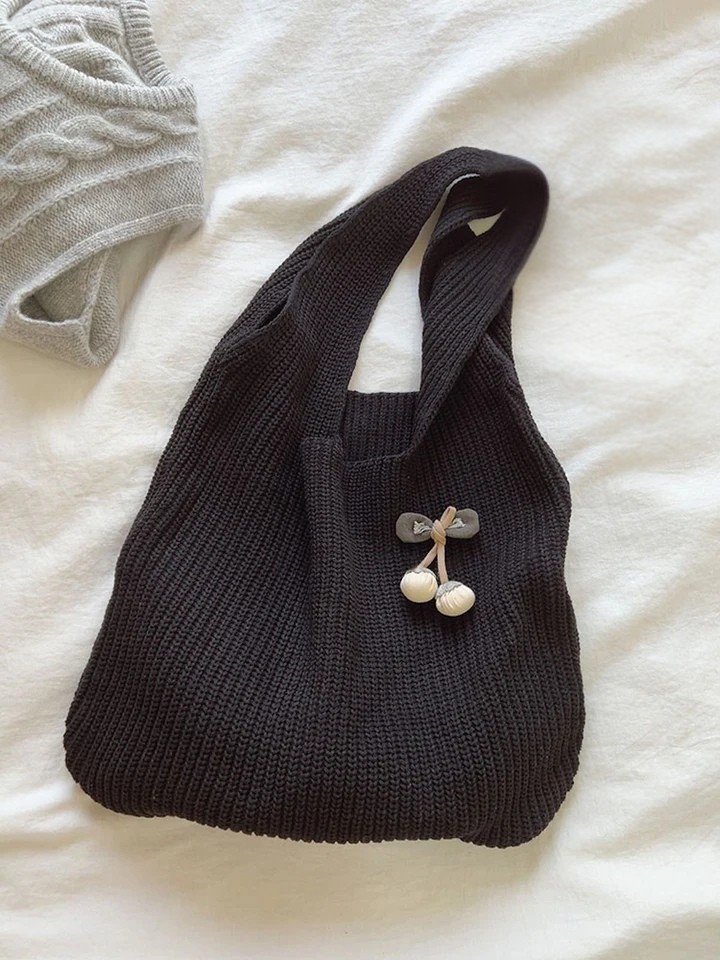 Retro Twist Knitted Natural Cotton Shoulder Tote